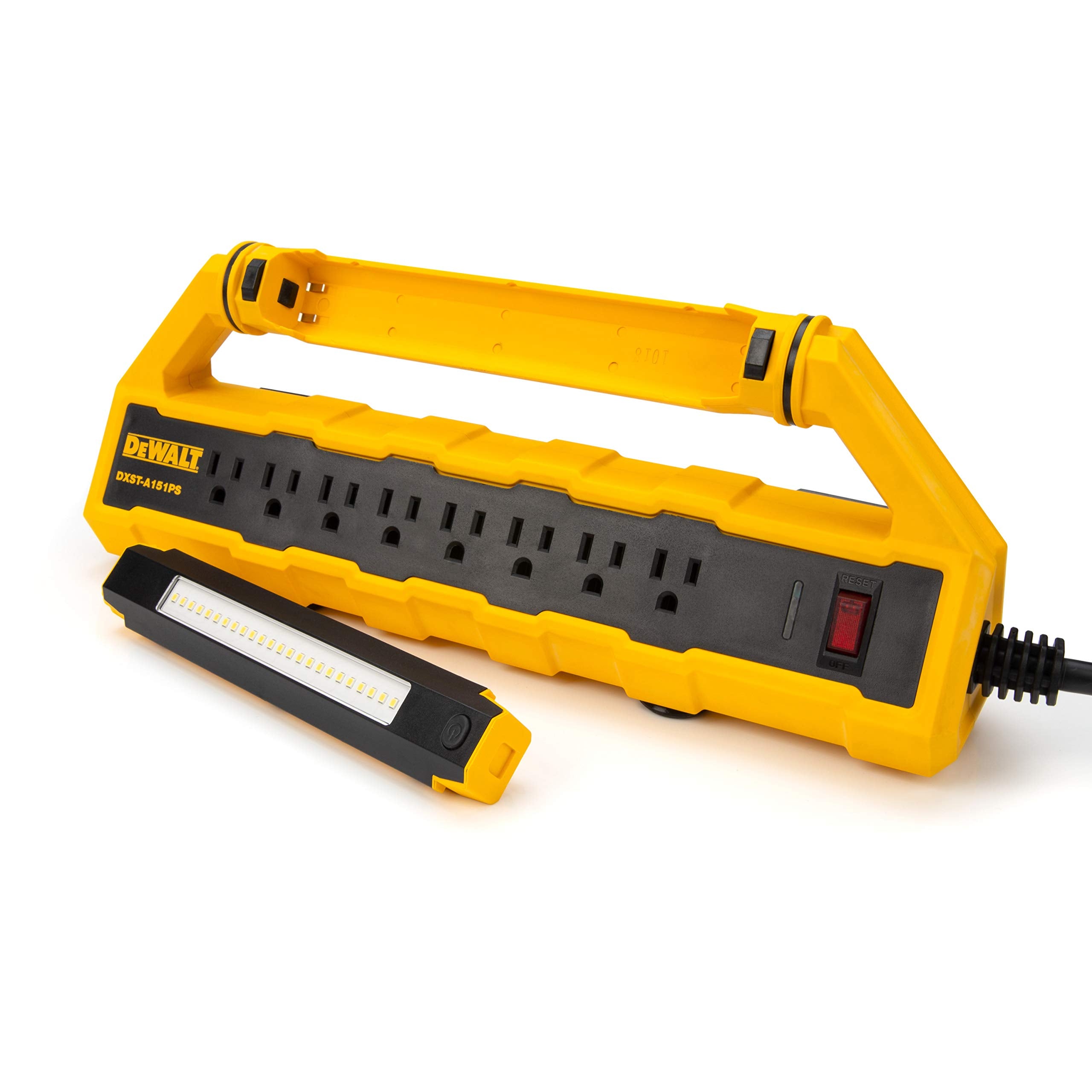 Dewalt 15-Amp Gfci Power Station With Detachable Work Light And Cord Minder Kit, 8 Standard 3-Prong Outlets, 2 Usb Ports