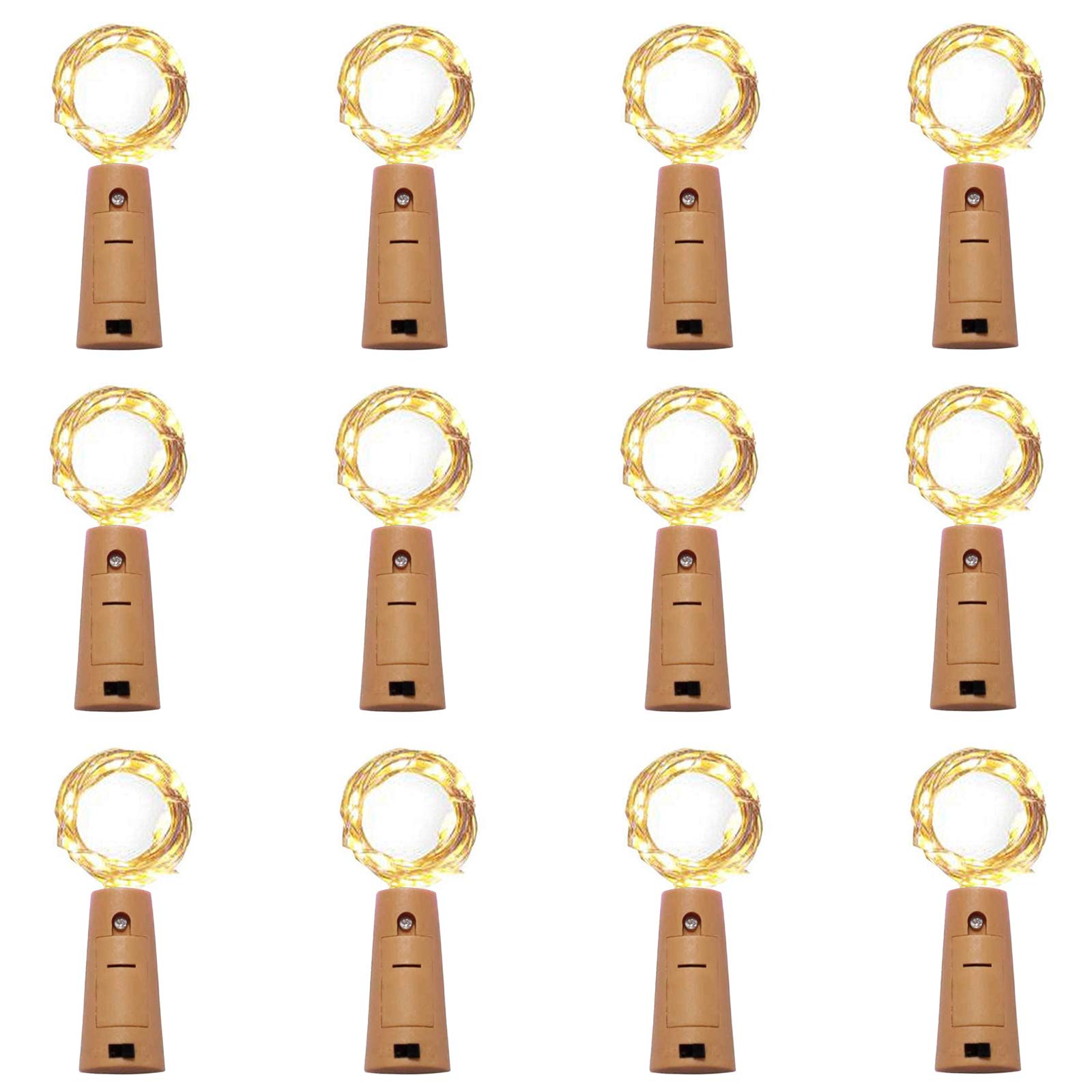 12 Pack 20 Led Wine Bottle Cork Lights, Fairy Mini String Lights Copper Wire, Battery Operated Starry Lights For Diy, Christmas, Halloween, Wedding, Party, Indoor&Outdoor (12 Pack, Warm White)