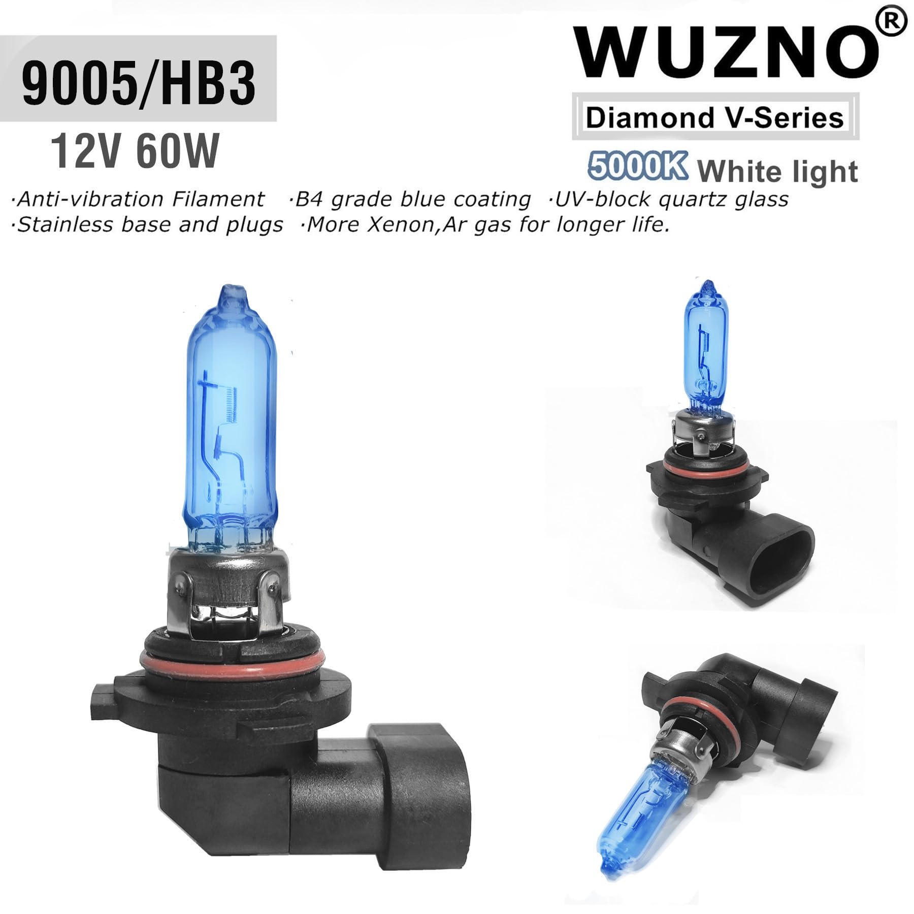 2 Pack 9005/HB3 Halogen Headlight Bulb 12V 60W White 5000k Auto Car Low High Beam Light Bulbs Headlamp Super Bright