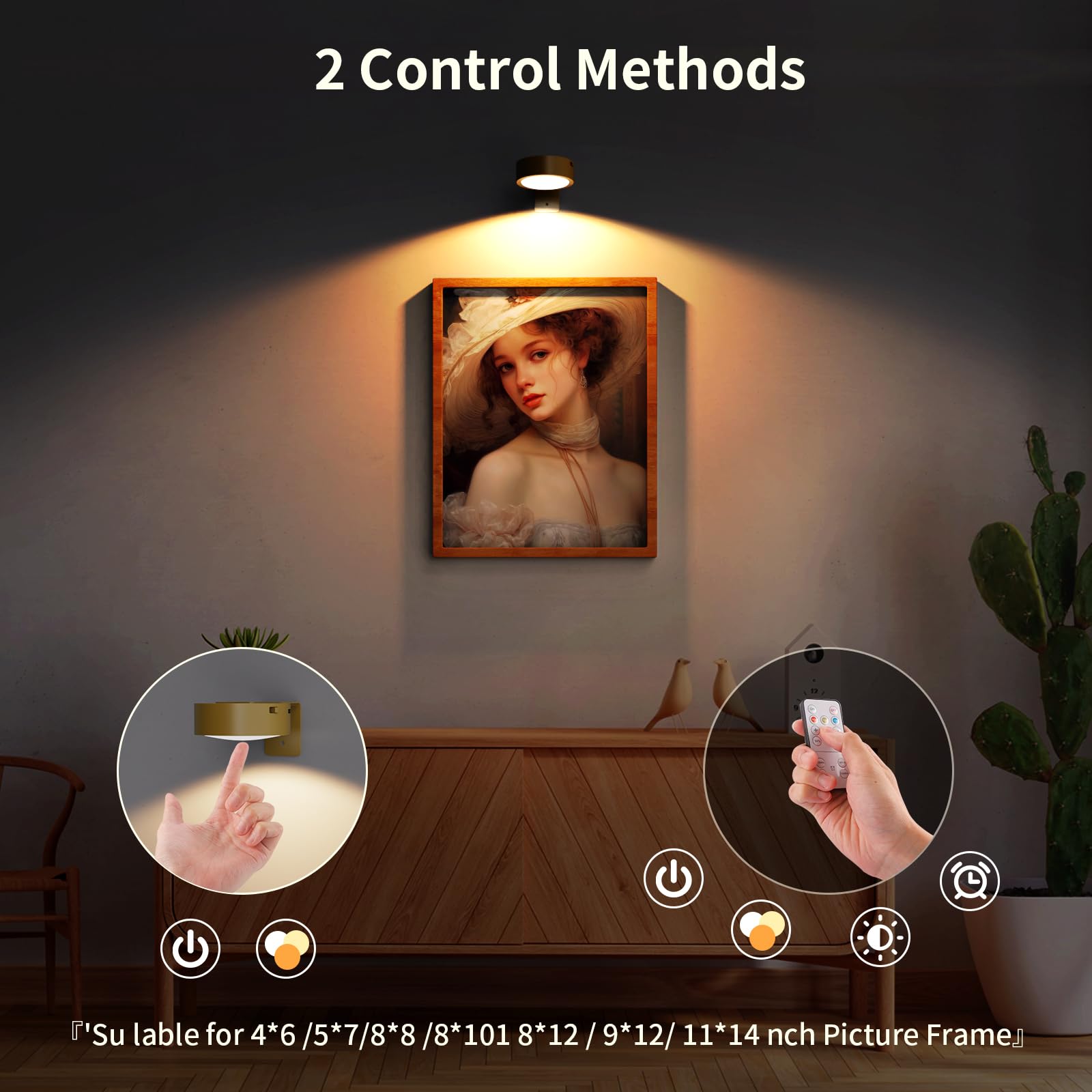 Narotood 3 Pack Picture Lights, Battery Operated, Remote Control, 3 Lighting Modes, Golden, Model 3BHD00012