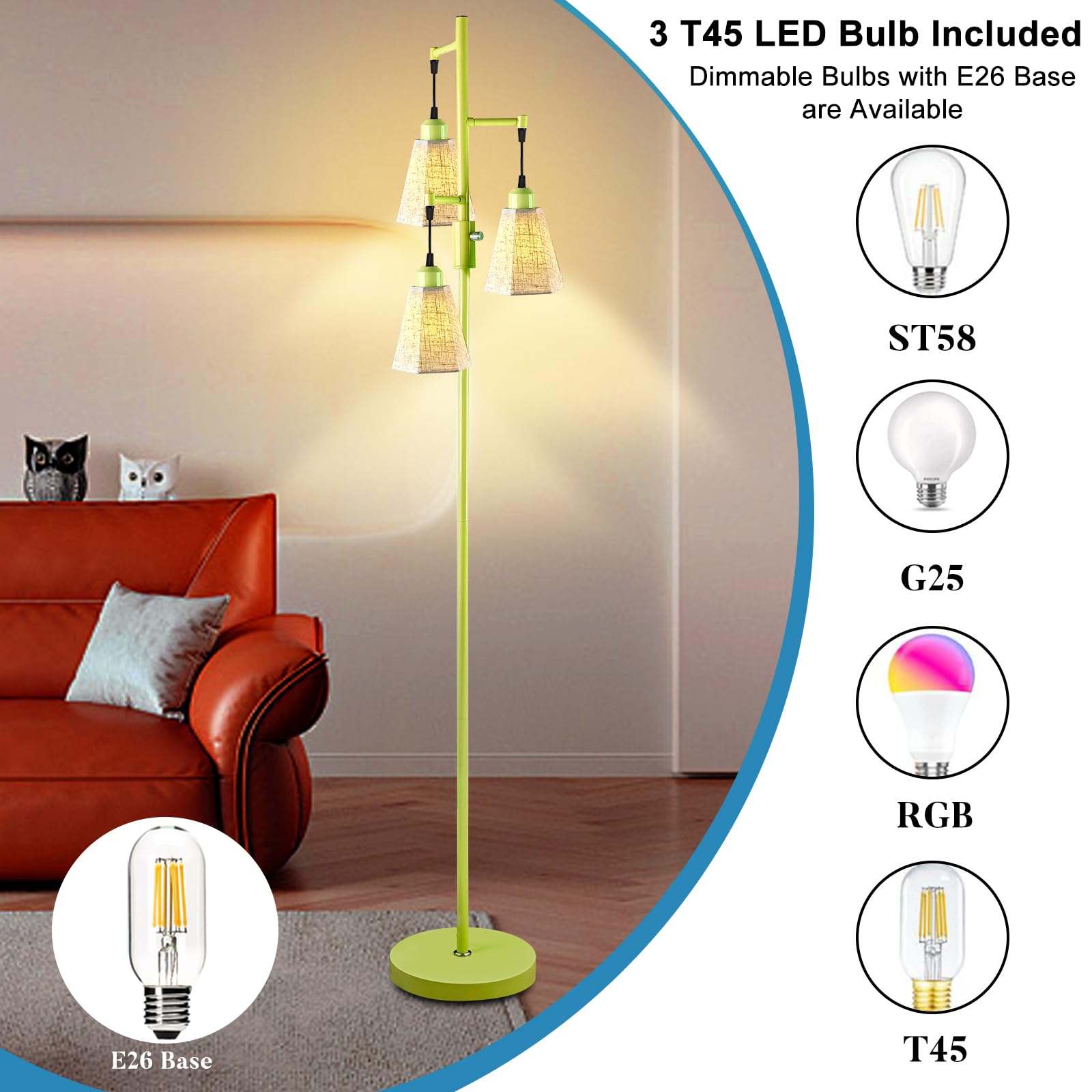 Lightdot 67In Industrial Tree Floor Lamp, Dimmable (Brightness Adjustable) Mid Century Standing Lamps With E26 Led Bulbs Include