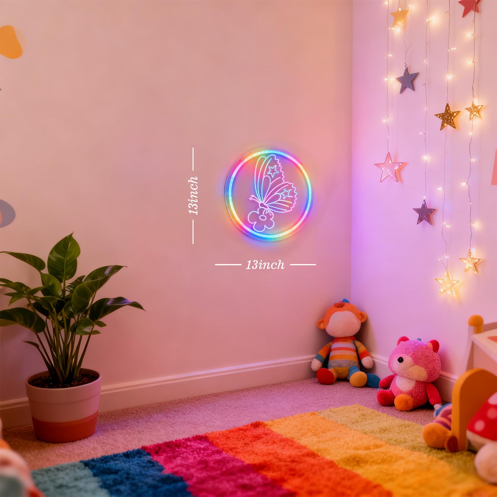 Butterfly Decorations Led Light - Single Color/Multi-Color Adjustable Neon Sign For Room Decor  13 X 13  Usb Powered Kids Bedroom Art  Unique Birthday Gifts For Girls Boys