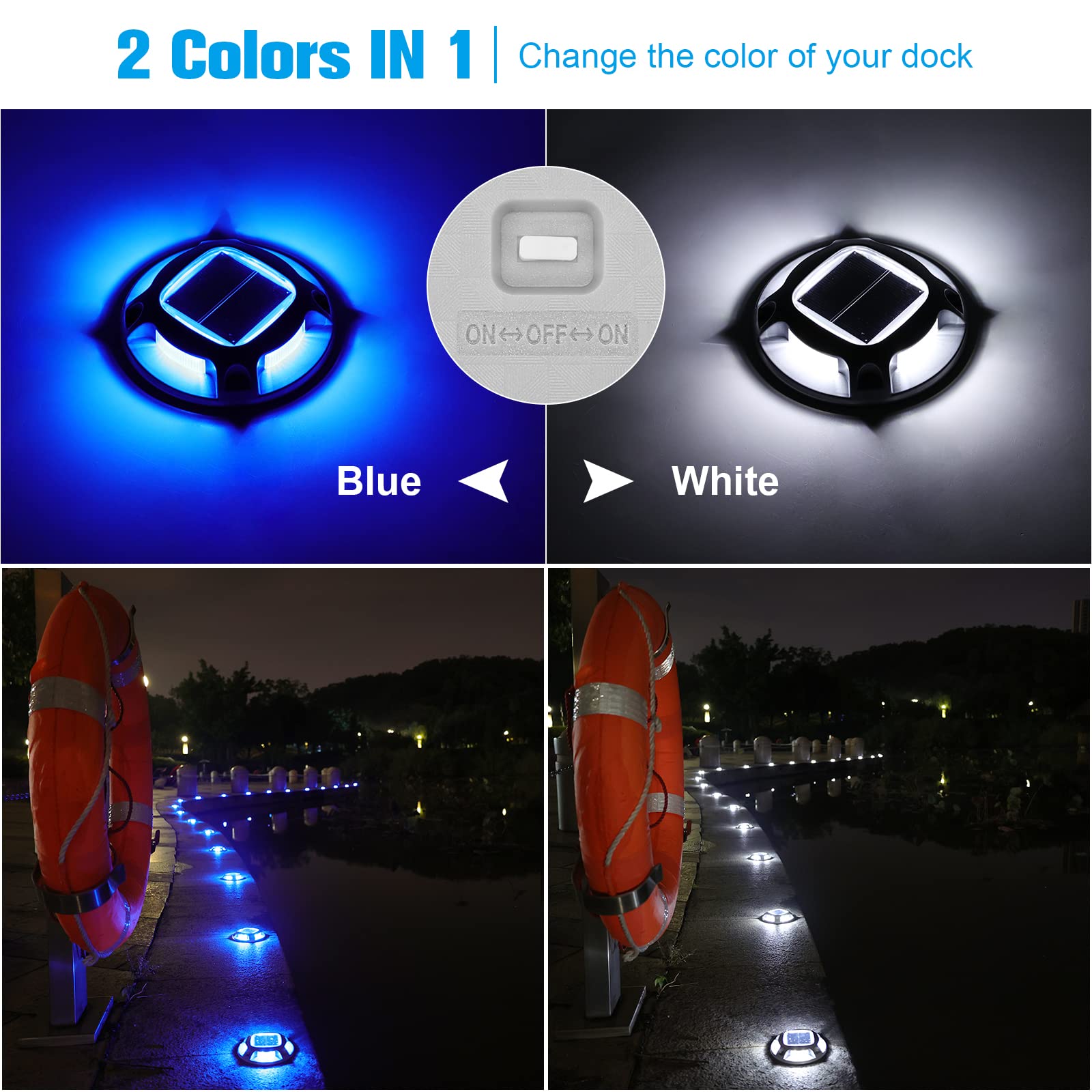 VOLISUN Solar Driveway Lights 20 Pack, Waterproof LED Deck Lights, Blue/White, Aluminum, Model 21354ZM