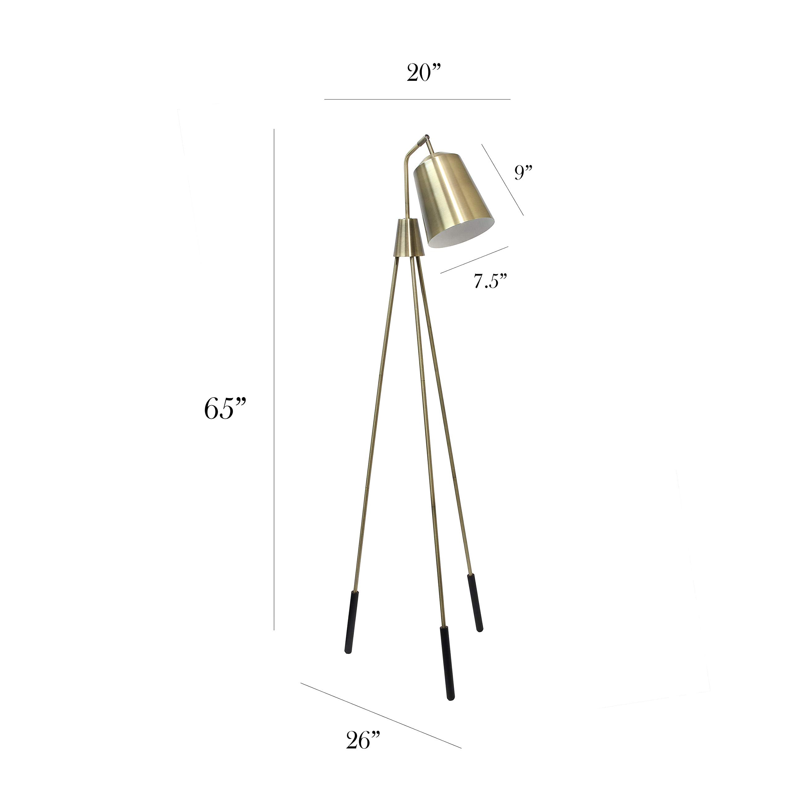 Elegant Designs LF1025-ABS Antique Brass Floor Lamp, 26inL x 20inW x 65inH, Metal, Three Legged, Shifting Shade