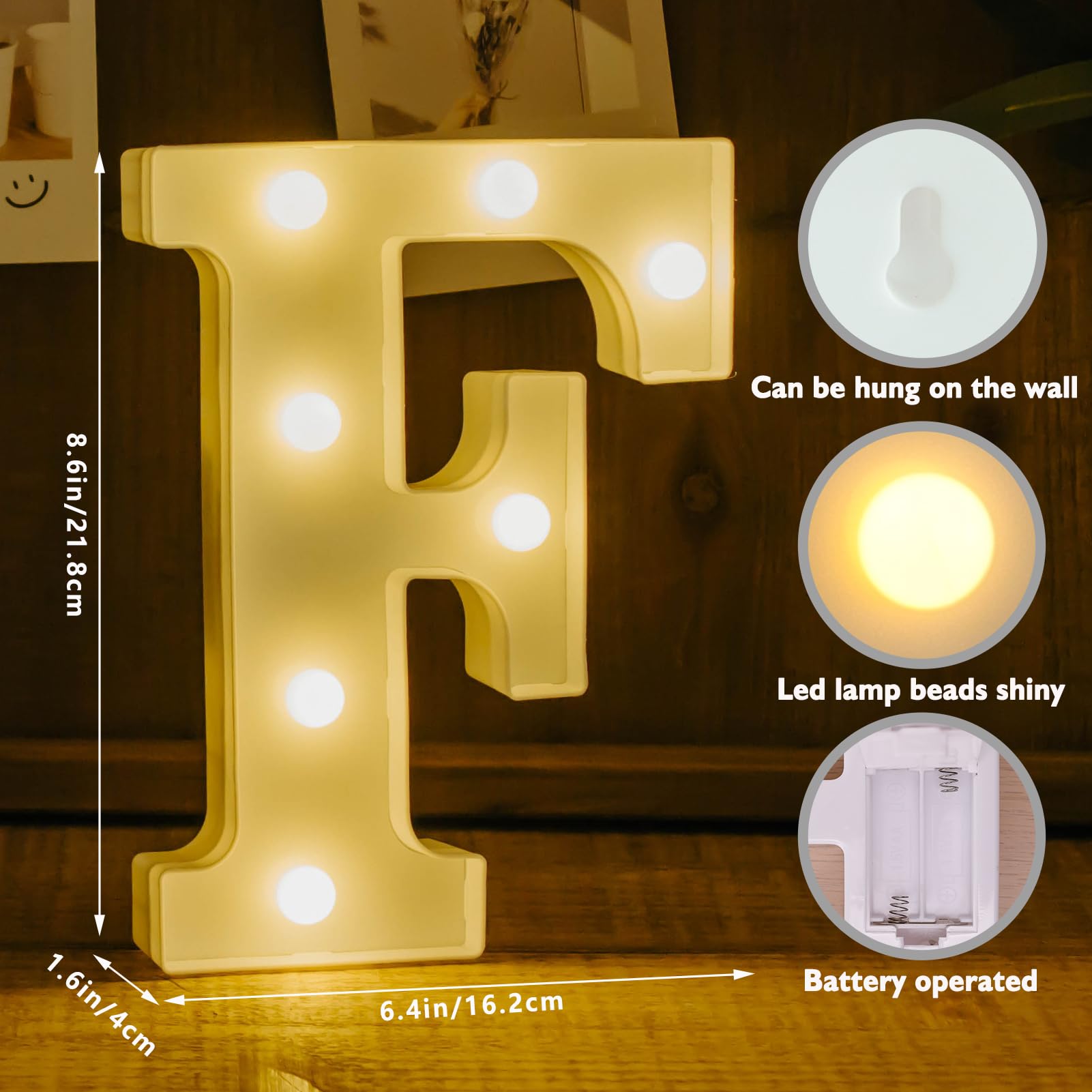 IFDGCTK Light Up Letters, Decorative LED Marquee Letter F, Warm Light, Battery Powered, Acrylic Home Decor for Parties and Bars
