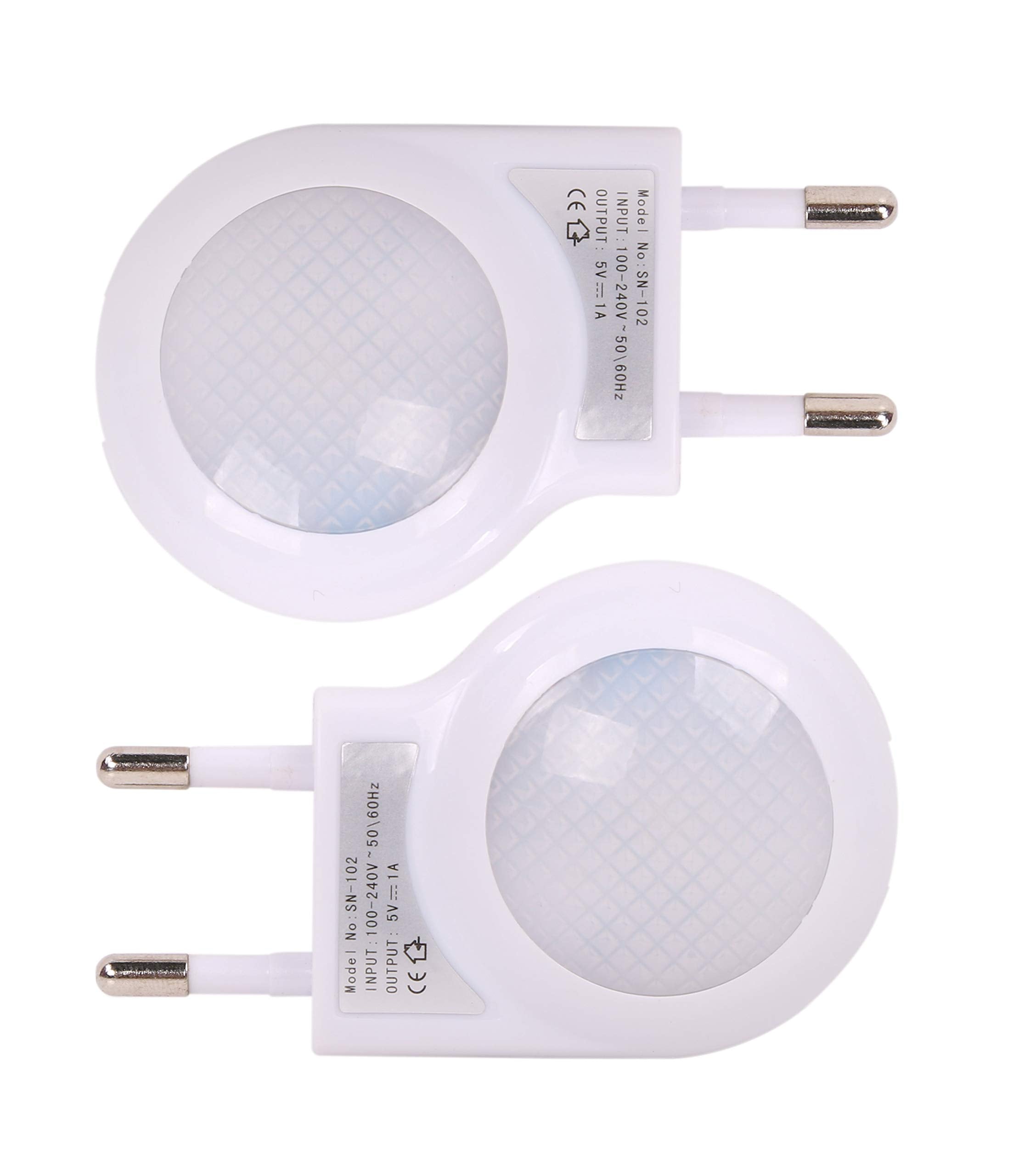 Omeet 2-Pack EU 2-Pin Plug LED Night Light with USB Wall Charger - 0.7W, White, Model SN-102