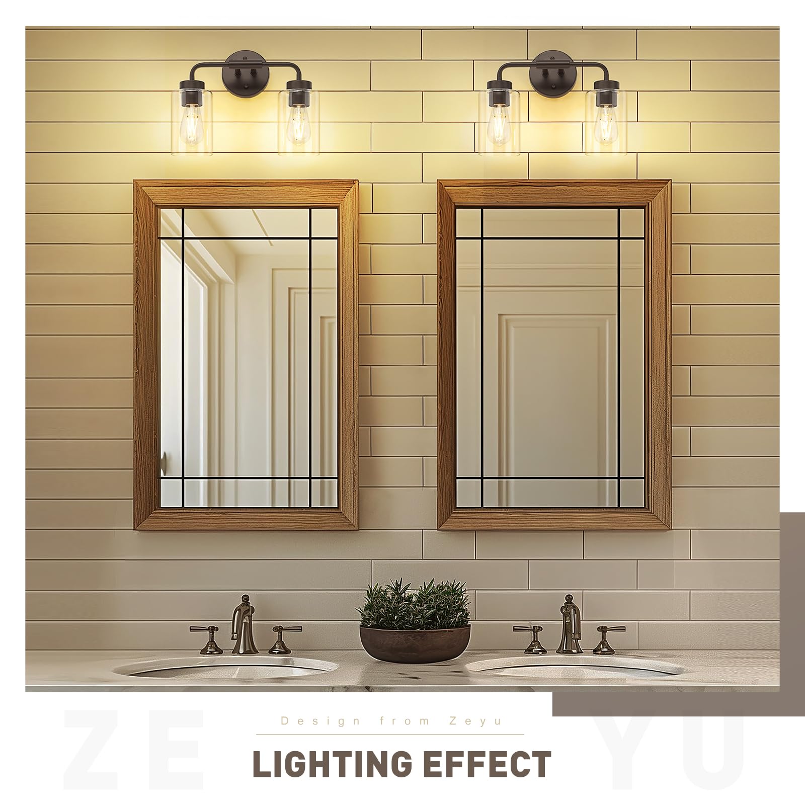 Zeyu 2 Light Bathroom Vanity Light  Farmhouse Wall Sconce Lighting For Bathroom  Clear Glass Shade  Oil Rubbed Bronze Finish  Zs62B-2W Orb