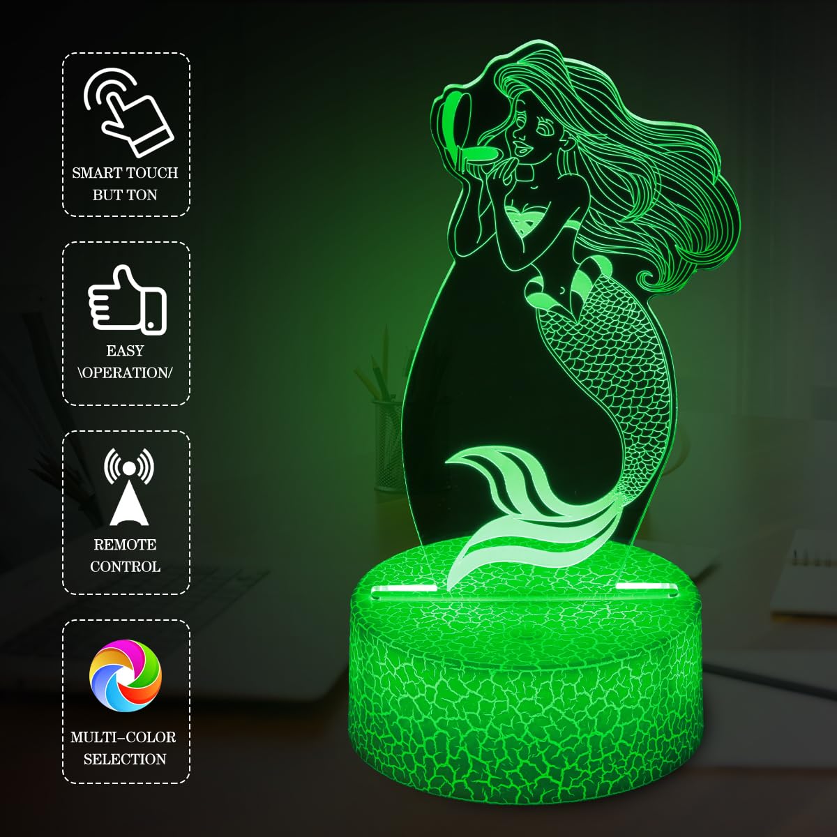 Shwkmoppe 3D Illusion Mermaid Night Light Gifts For Girls,16 Color Change Decor Bedside Lamp With Remote And Smart Touch, Gifts