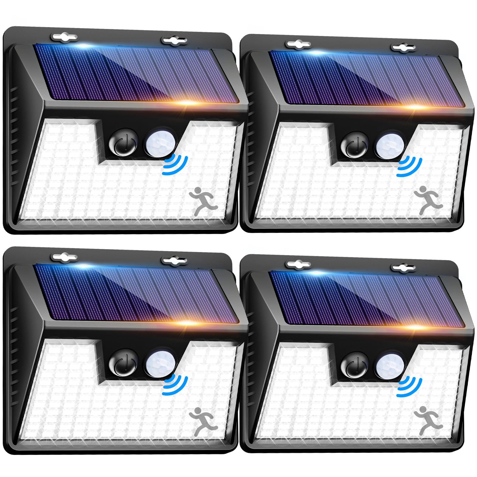 Peasur Solar Motion Sensor Lights - 4 Pack 140LED Waterproof Outdoor Security Lights, Black Frame, Model YHM-01B