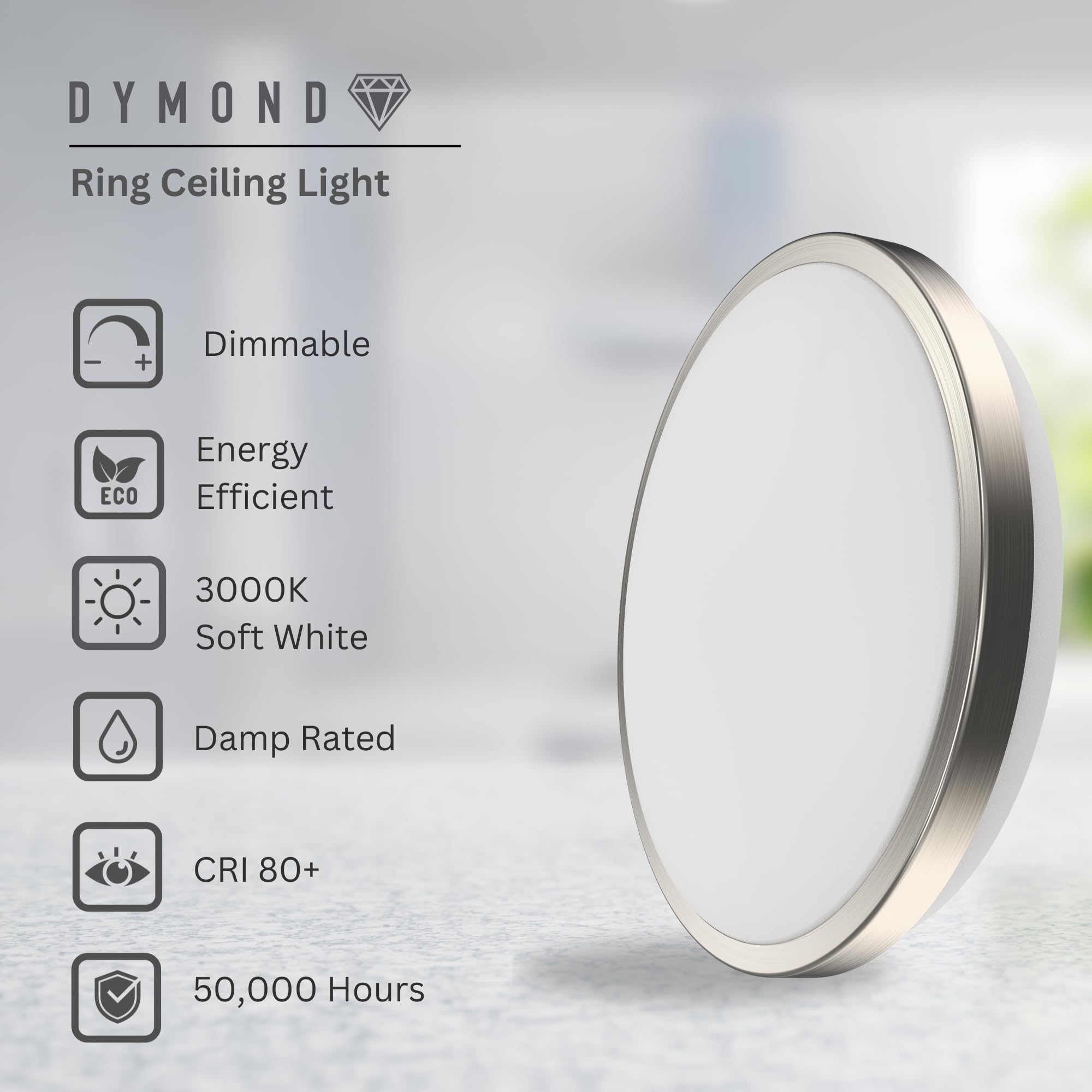 Dymond Led Ceiling Light Flush Mount 10 Inches Ceiling Light Fixture Dimmable For Bathroom, Kitchen, Laundry Room (3000K Warm White, 10 Inches)