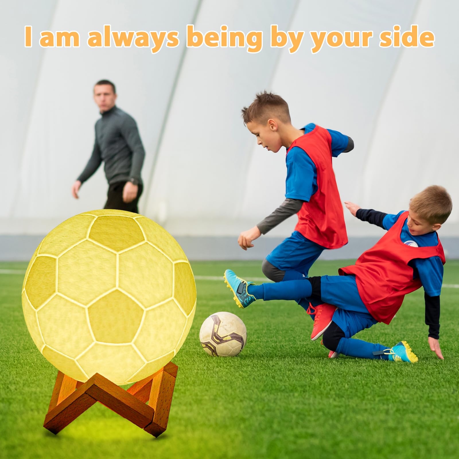 Balkwan Soccer Night Light, Dimmable 16 Colors, 5.9in Plastic Moon Lamp for Kids, Model Soccer001, Multicolor Home Decor Gift