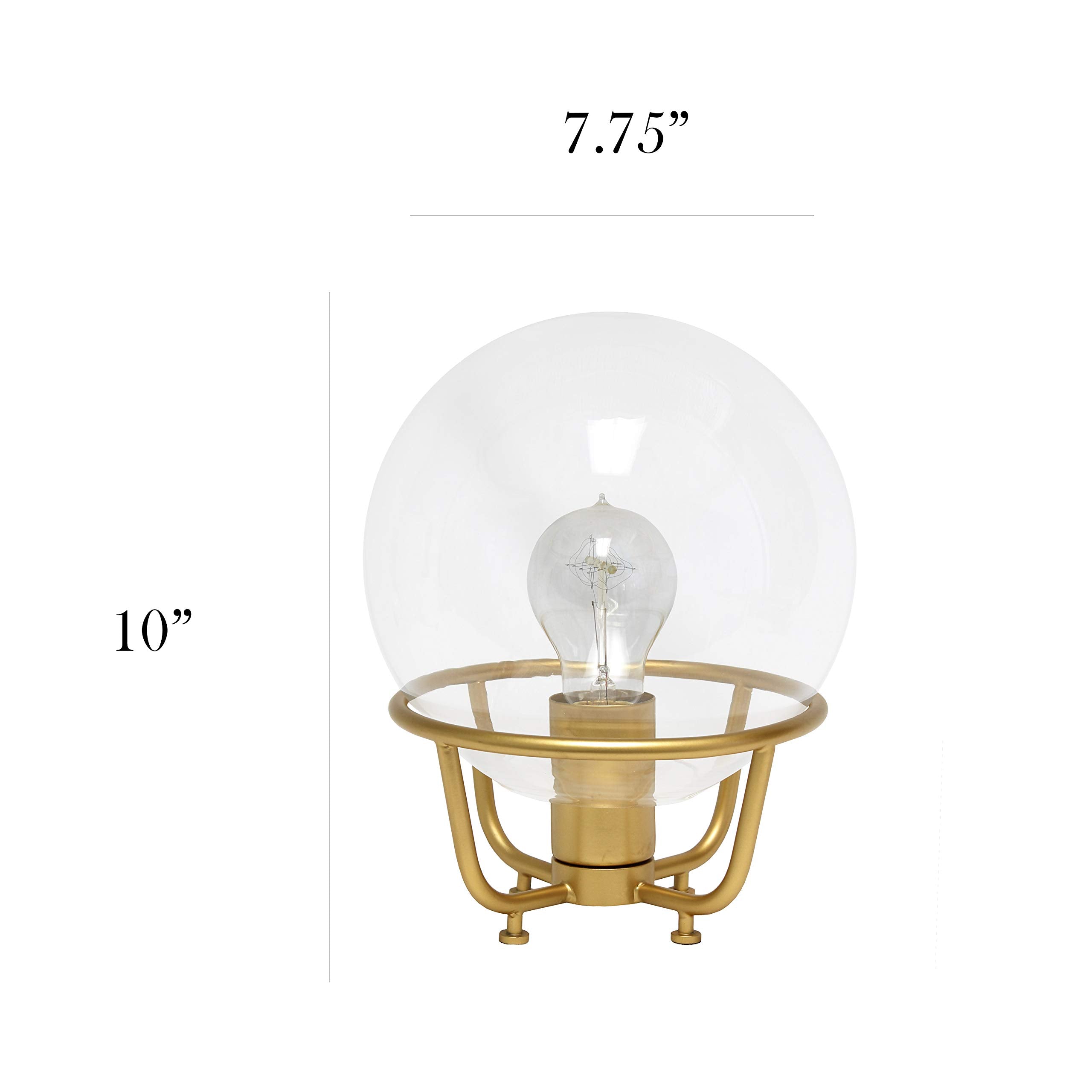 Elegant Designs Table Lamp, Vintage Industrial, Glass Crystal Ball, Metal, 7.75inL x 7.75inW x 10inH, Matte Gold, Model LT1062-MGD