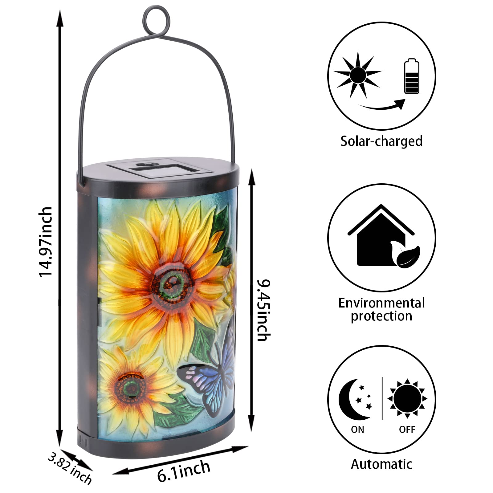 MUMTOP Hanging Solar Lantern - Waterproof LED Sunflower Tabletop Lamp, Yellow for Outdoor Patio Garden Decor