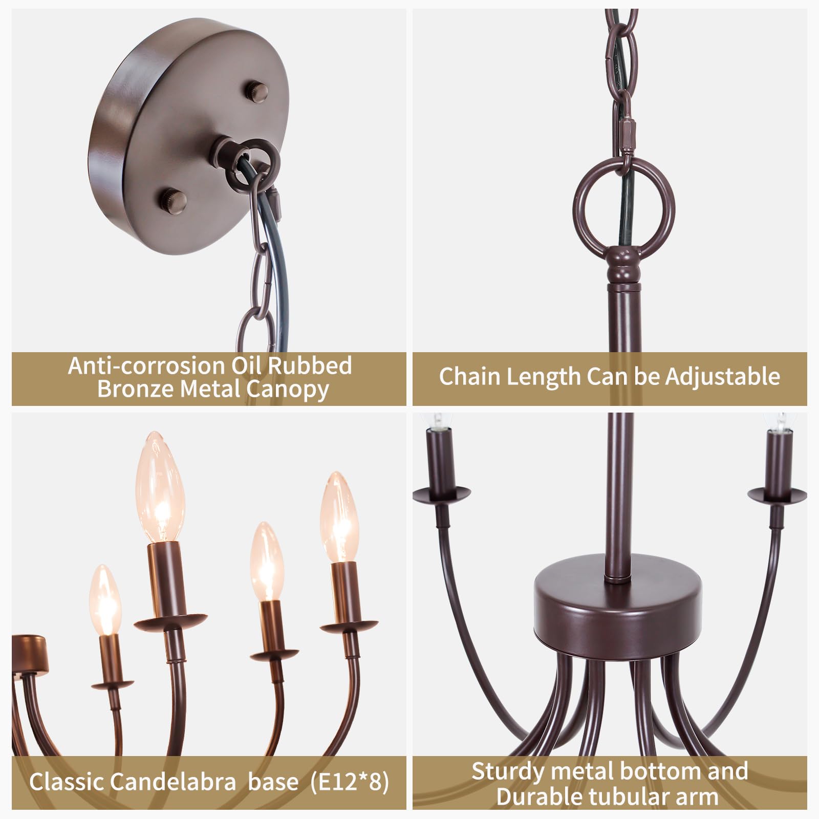 Rviezza 8-Light Farmhouse Chandelier For Dining Room Lighting Fixtures Hanging, Oil Rubbed Brown Candle Chandelier Rustic Indust