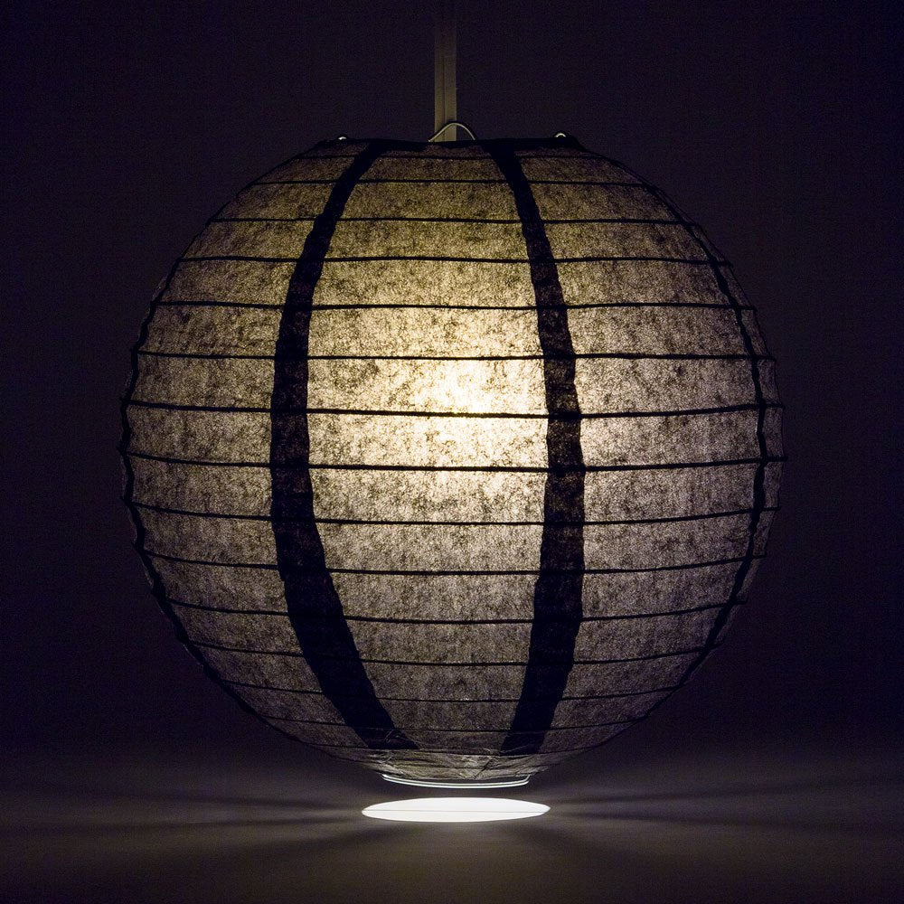Quasimoon 16 Inch Black Round Paper Lanterns, 5-Pack, Even Ribbing, Paper Hanging Decoration