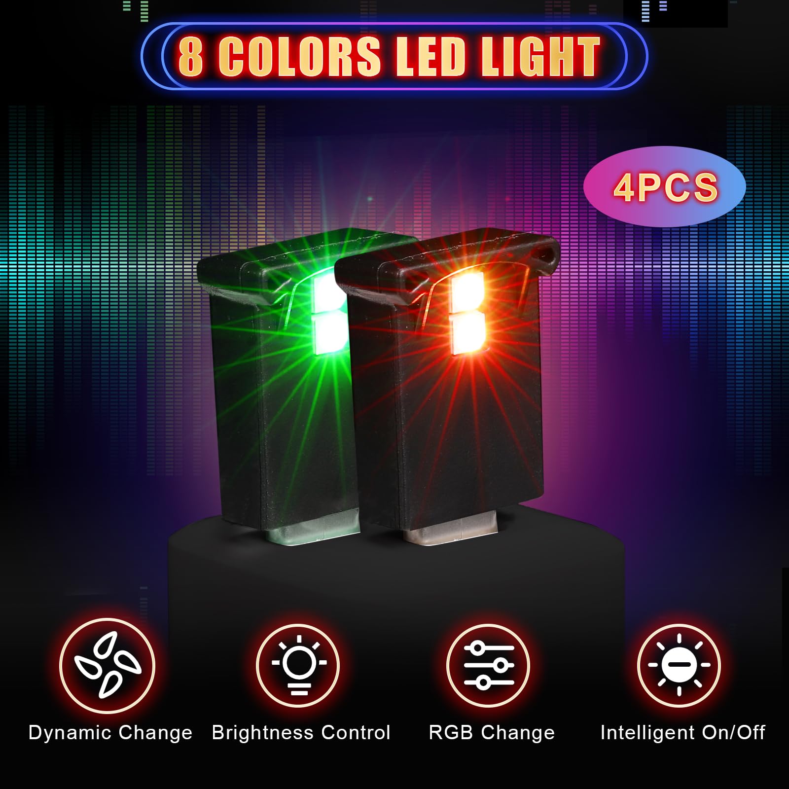 Frienda 2 Pieces Mini USB LED Light, Car LED Interior Lighting 5v Smart USB Atmosphere Light, Laptop Keyboard Office Decoration