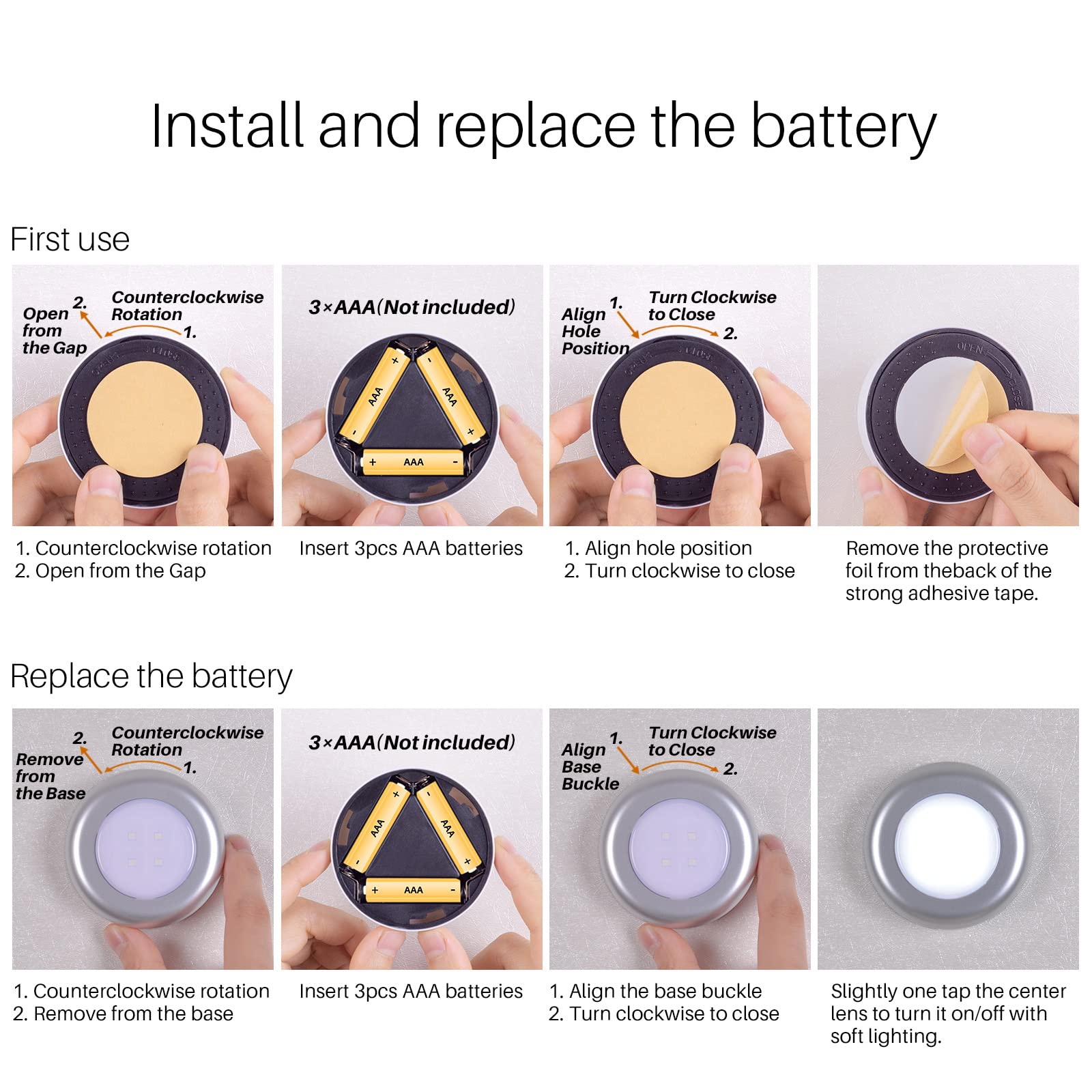 Star-Spangled Tap Light - Battery-Powered Mini Led Puck Lights, 7Cm, Silver, 5-Pack, Ideal For Closets & Under Cabinets