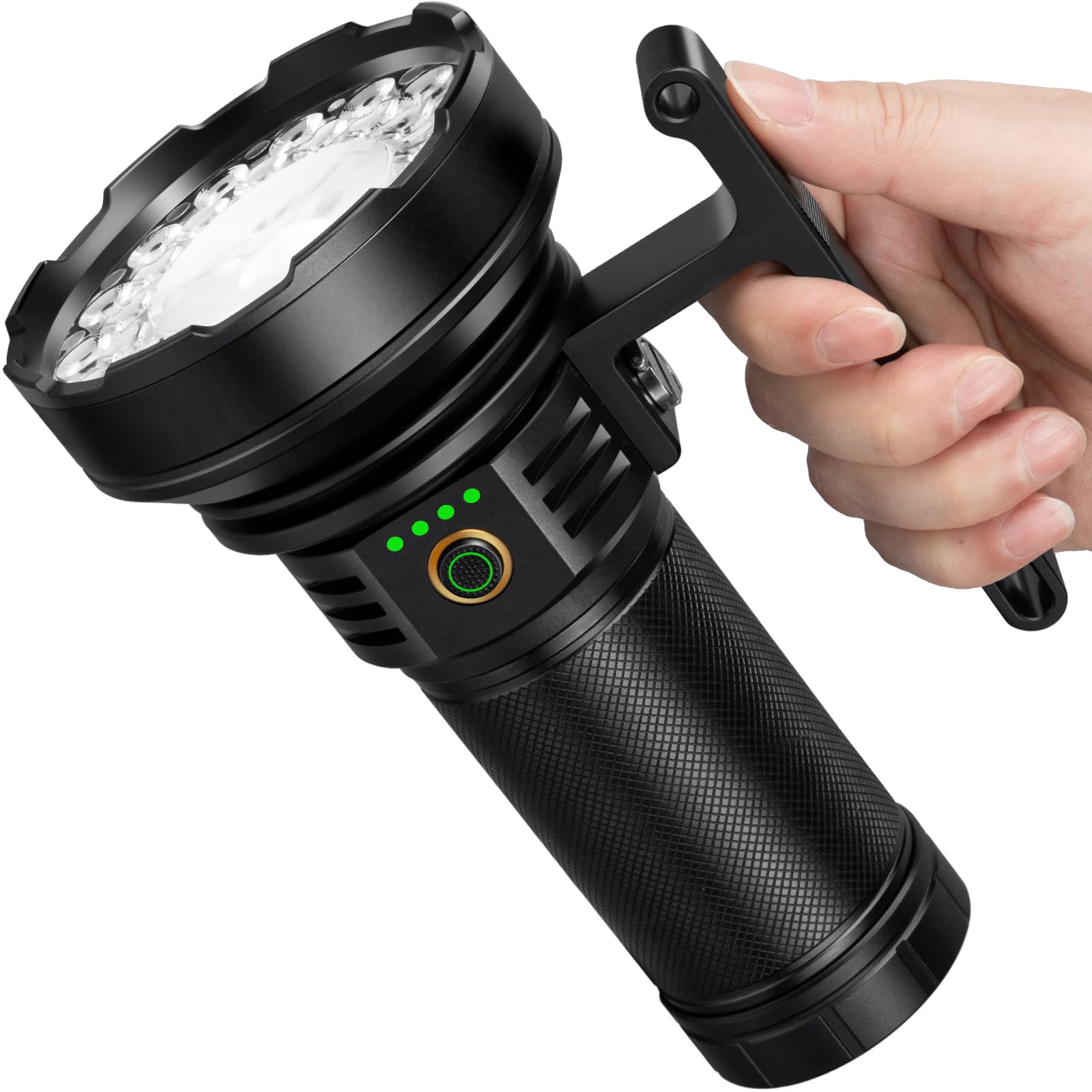 Kmivo Brightest Flashlight, Rechargeable 200,000 High Lumens Flash Light Spotlight with 8 Modes for Outdoor, Caving, Camping