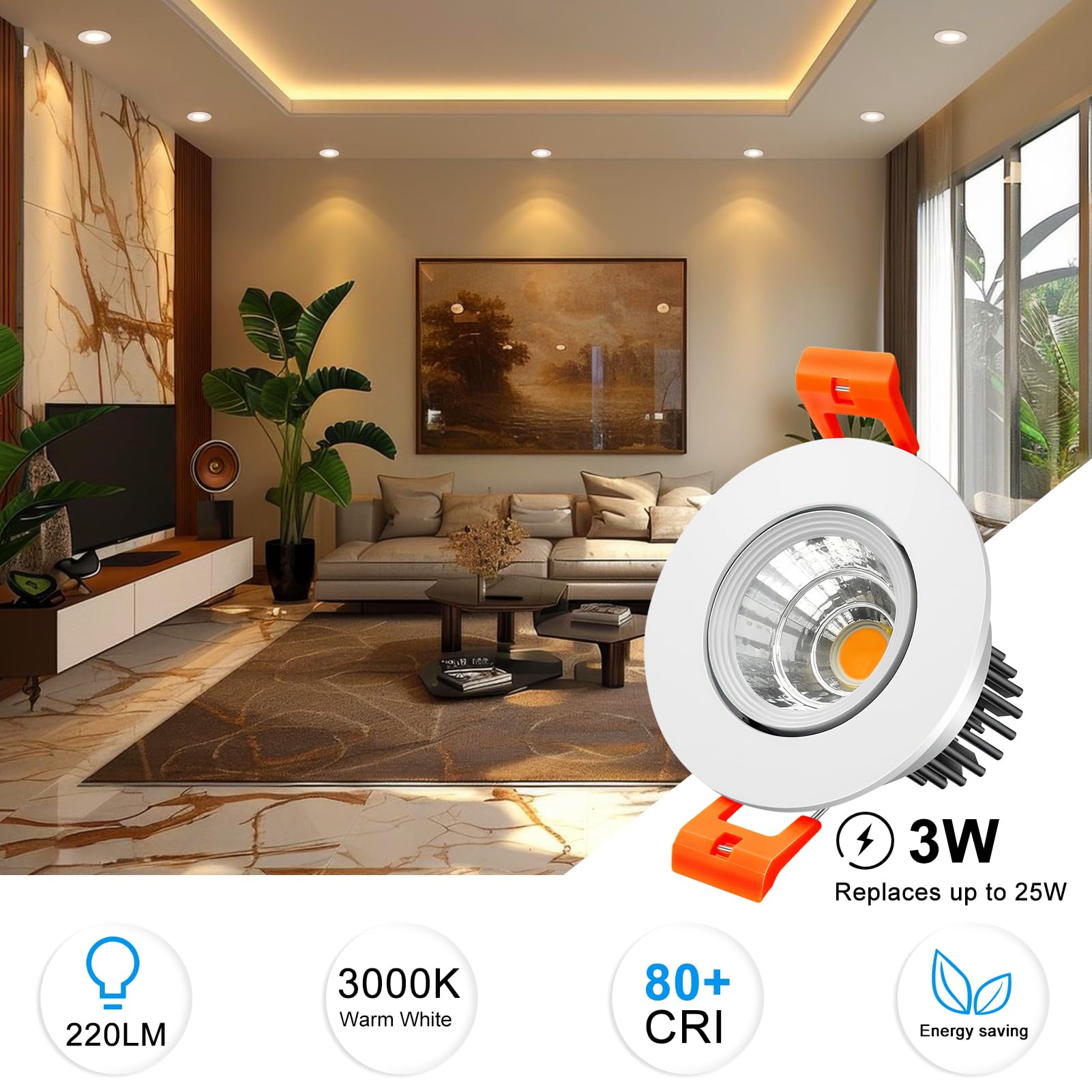 inShareplus 2 Inch LED Downlight, 3W Recessed Lighting COB Dimmable, 3000K Warm White, CRI80, Ceiling Lights with LED Driver, 6