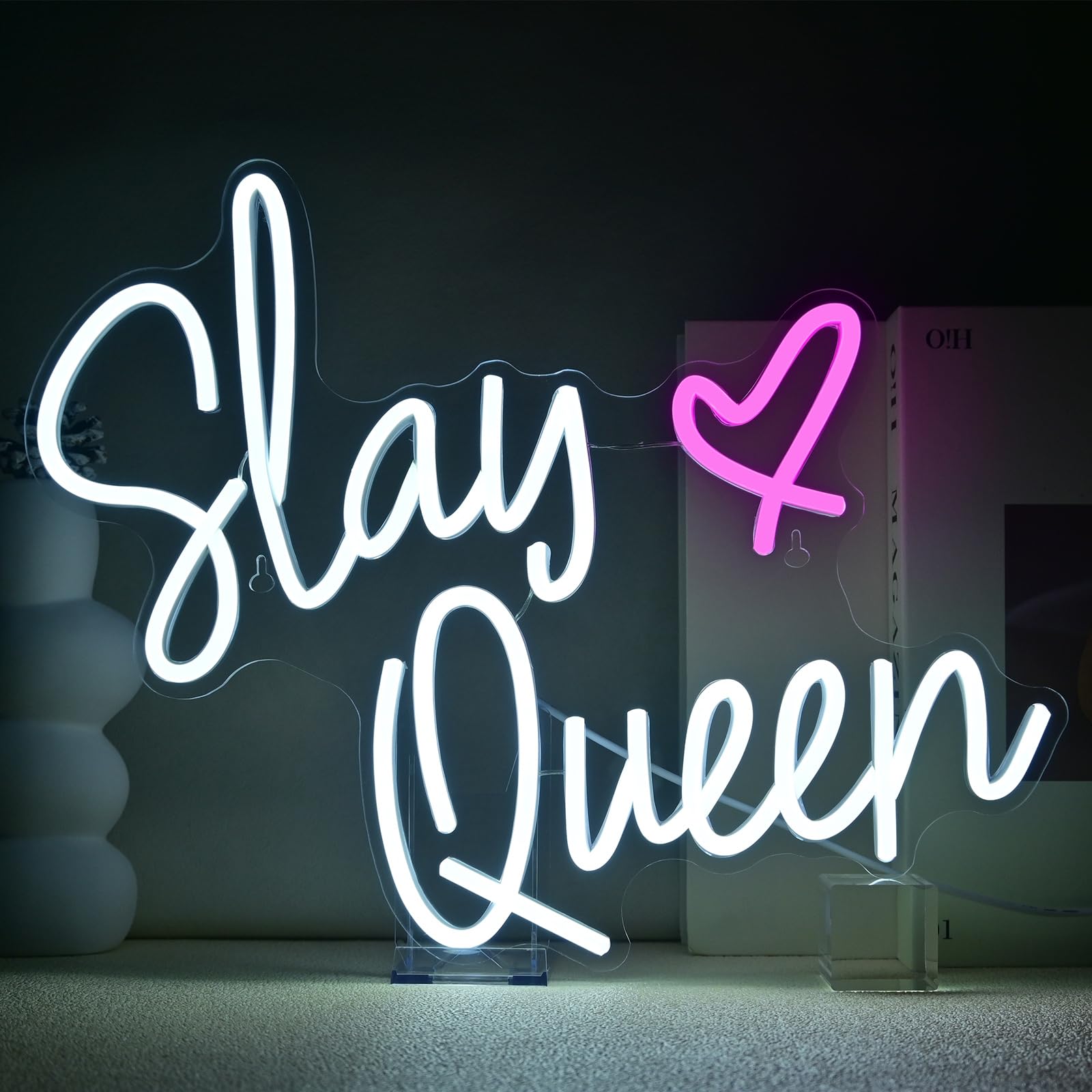 FAXFSIGN Neon Sign for Wall Decor, 15.7inx12.6in, Colorful Slay Queen Design, LED Light for Bedroom and Dorm Decor