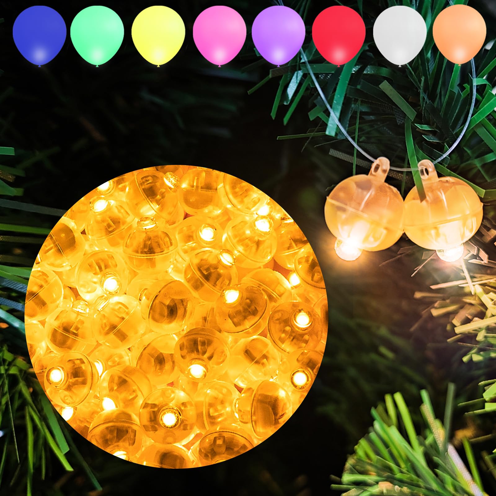 Aogist 100Pcs Orange Mini Lights With Hook,Long Standby Time Waterproof Led Balloon Light,Battery Powered,Ball Lamp For Balloon Paper Lantern Birthday Party Christmas Halloween (Matching Tag Rope)