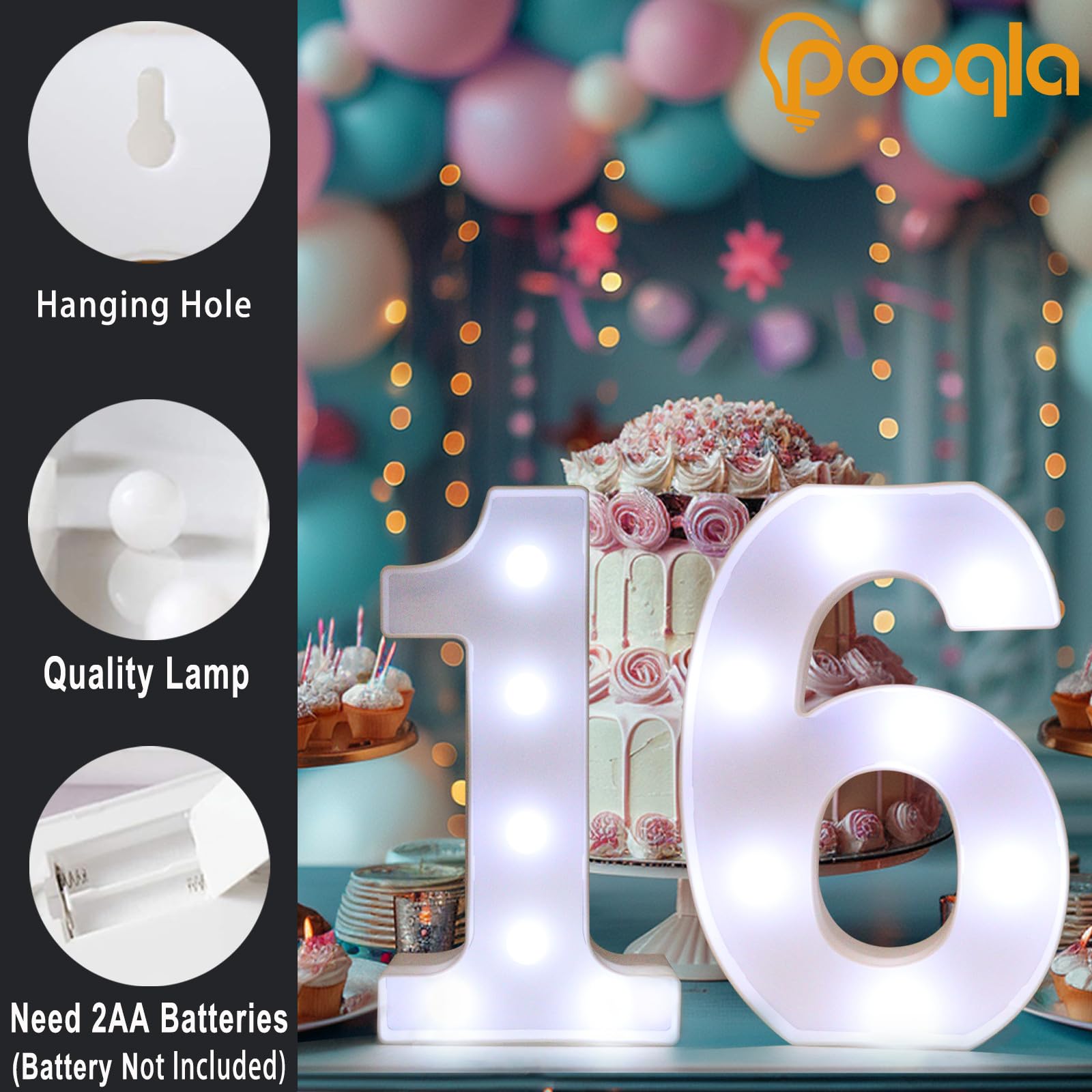 Pooqla LED Light Up Number 3, Warm White & Cool White Decorative Marquee, Plastic Night Light for Party & Room Decor