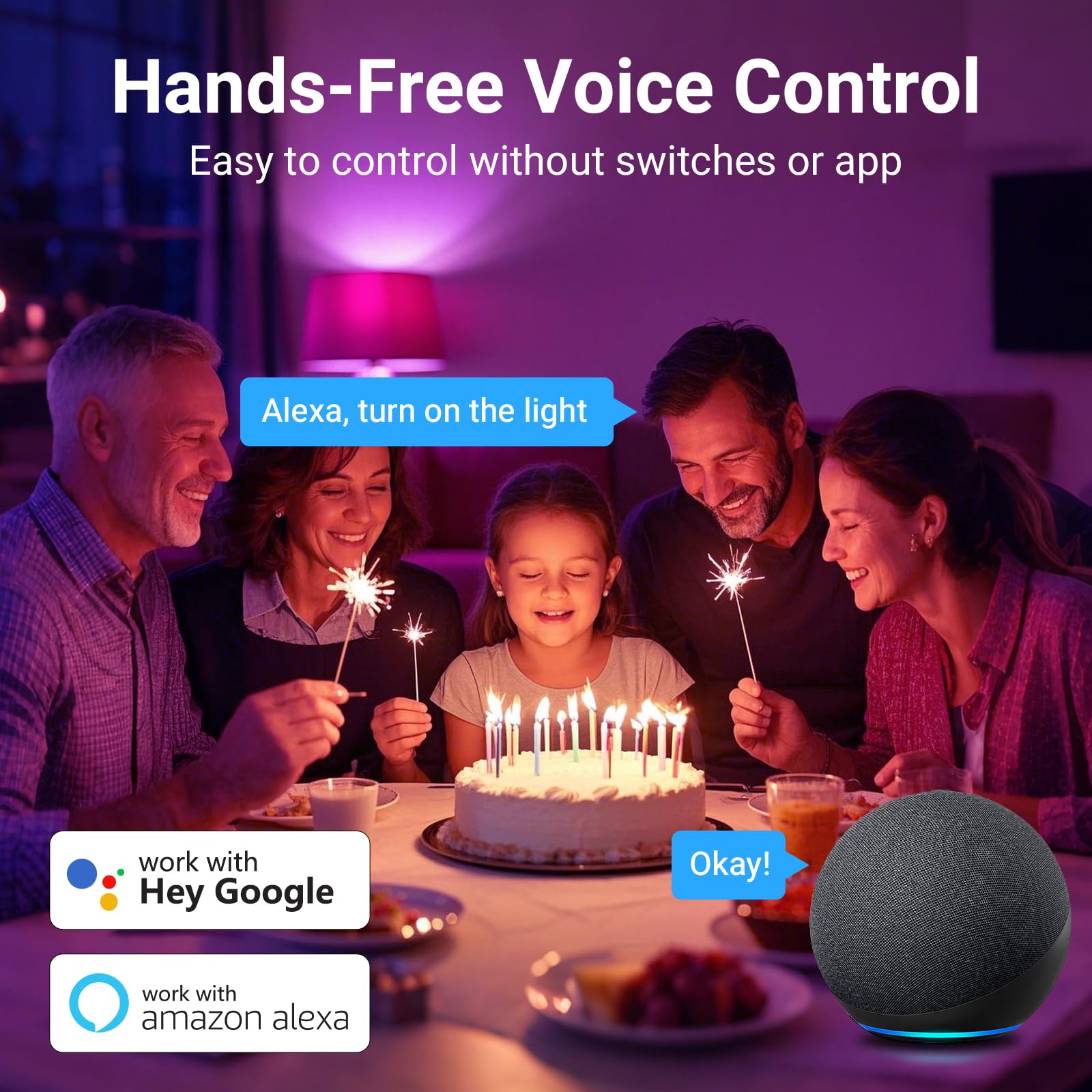 Tjoy 4 Pack Smart Light Bulbs, Bluetooth Wifi Led Bulb Work With Alexa &Google Assistant, Rgb Color Changing Alexa Bulbs, Music