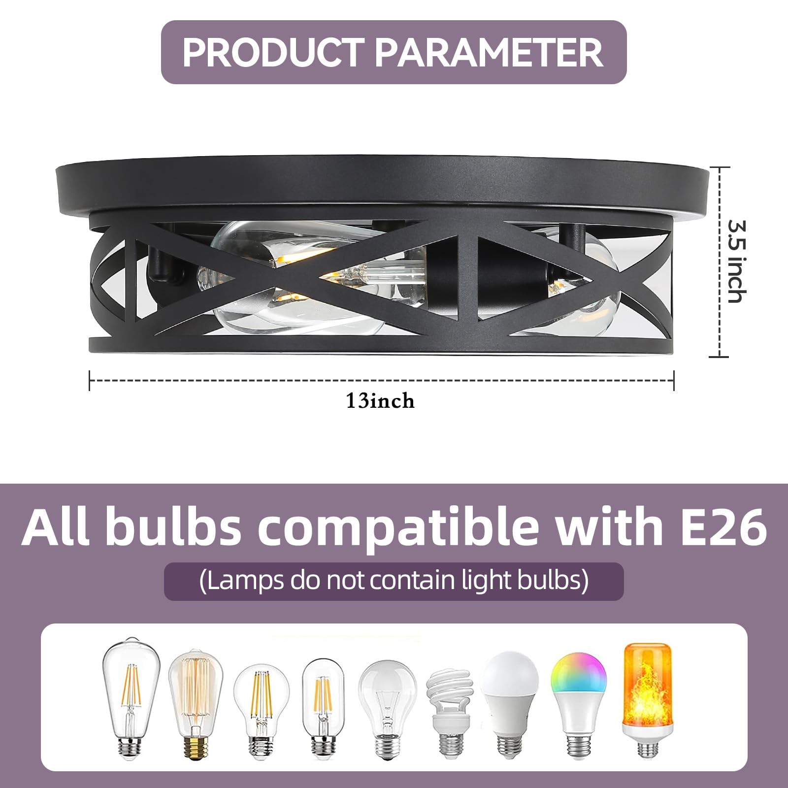 Sewterolyn 13 Inch Black Flush Mount Ceiling Light Fixtures,3-Light Industrial Farmhouse Ceiling Light Fixture,Black Light Fixtu