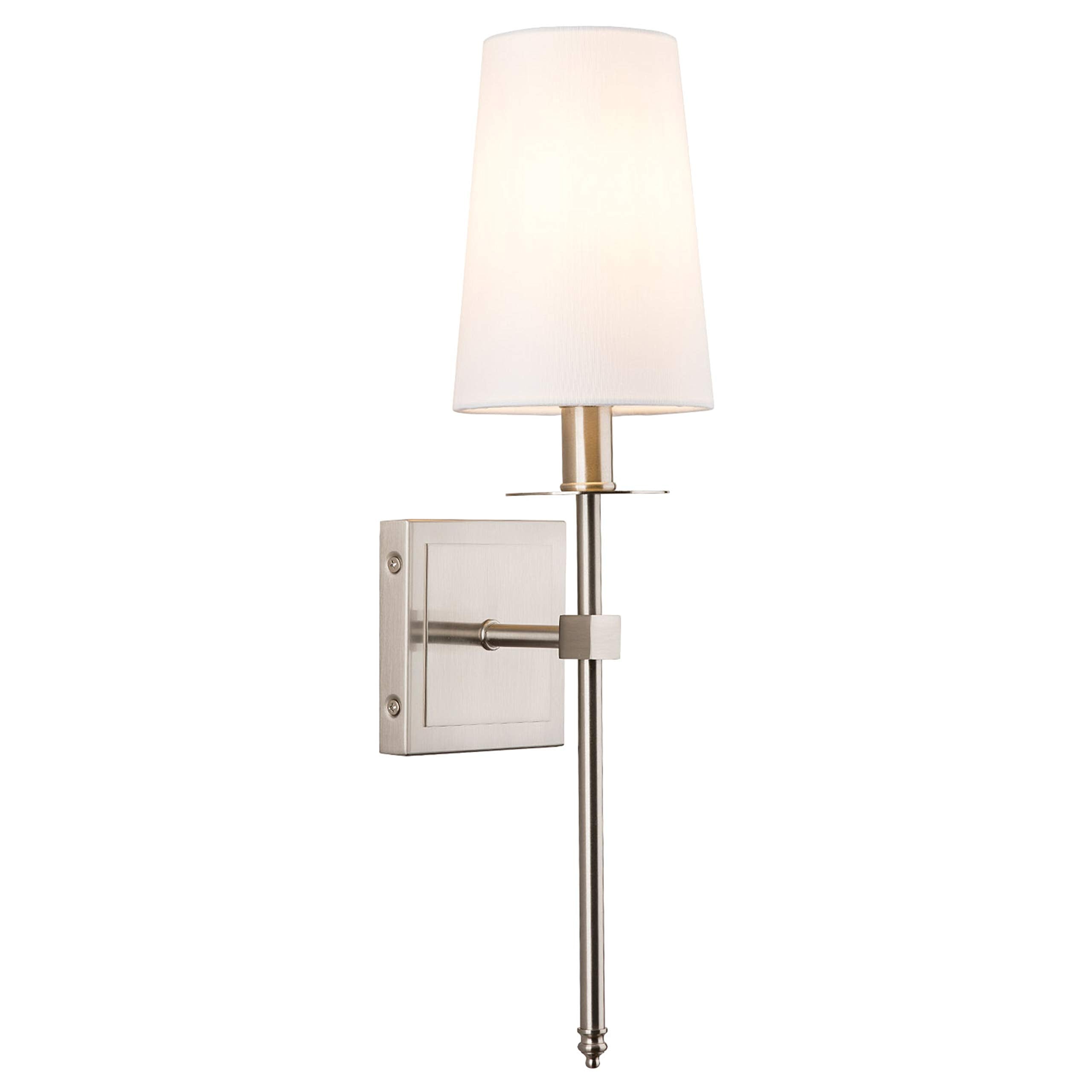 Linea Di Liara Torcia Brushed Nickel Wall Sconce Wall Lighting With White Fabric Shade Modern Bathroom Wall Sconces Bedroom Wall