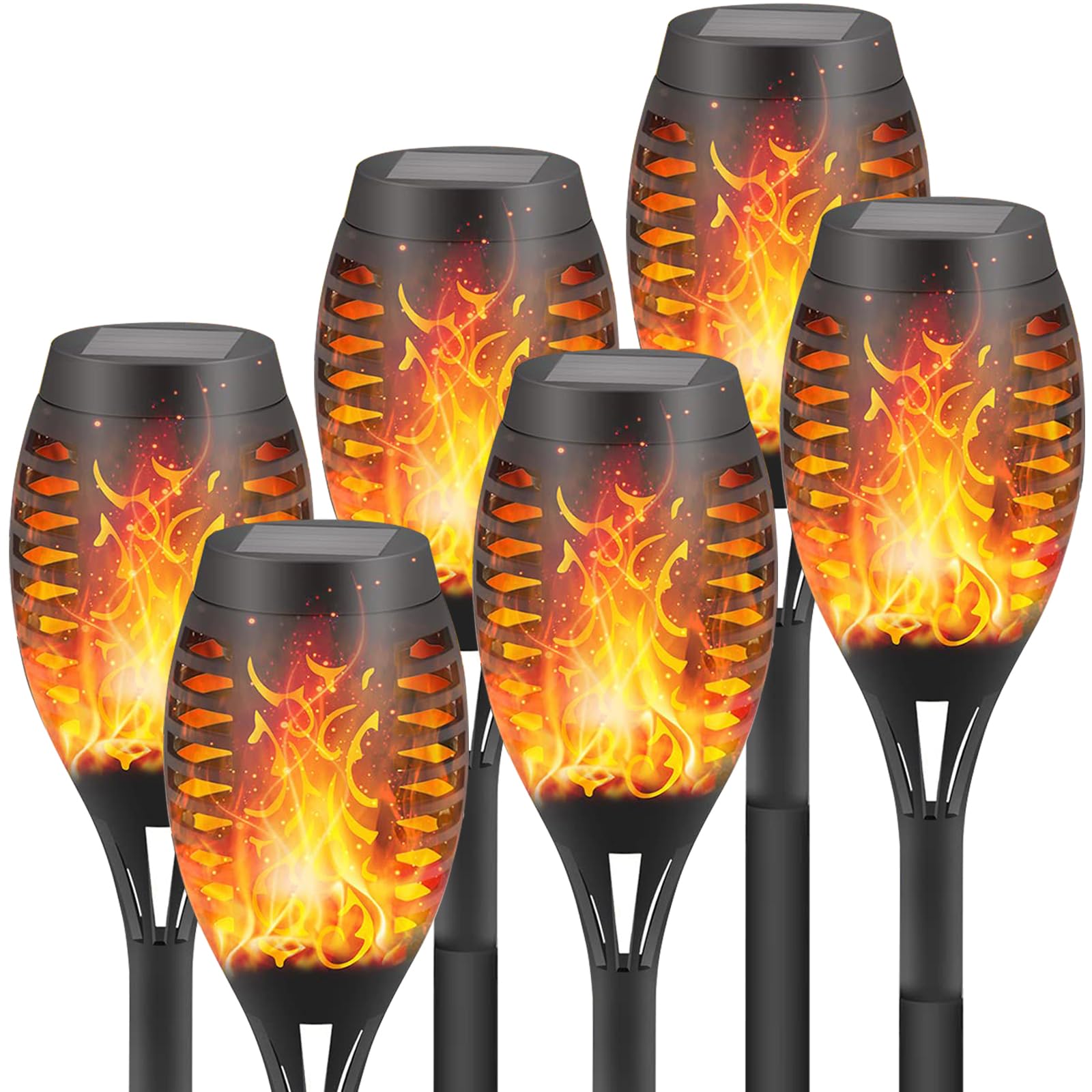 FAISHILAN 6-Pack Solar Flickering Flame Torches - Waterproof Solar Garden Lights, Outdoor Solar Lights for Yards, and Flame Torc