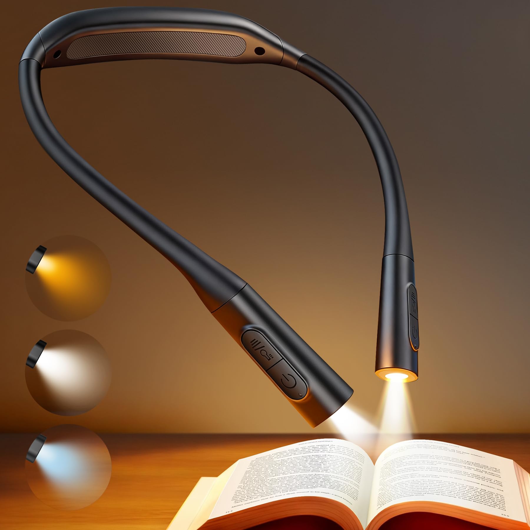Glocusent Lightweight Neck Light for Reading in Bed, 1200mAh Rechargeable Book Light, Hands-Free Reading Light, 5 Colors, 5 Brig