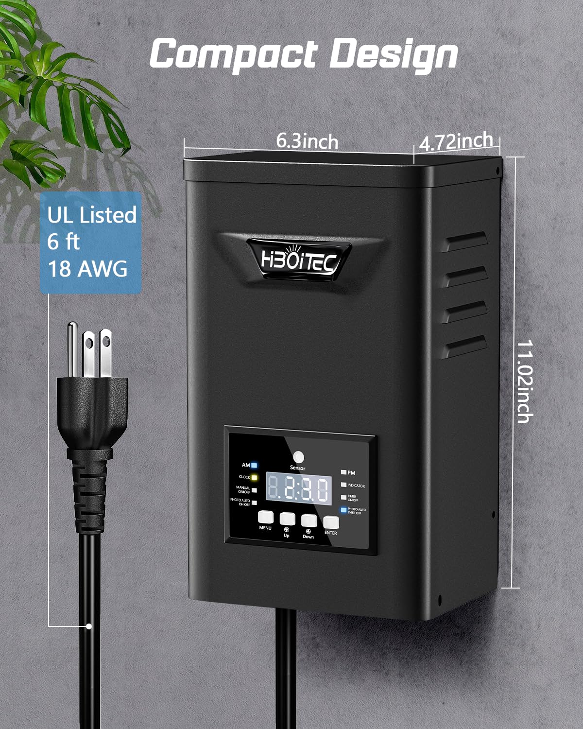 HIBOITEC 600W Low Voltage Landscape Transformer with Photocell Sensor & Timer, Weatherproof AC 12V/15V Model BYQ-600W