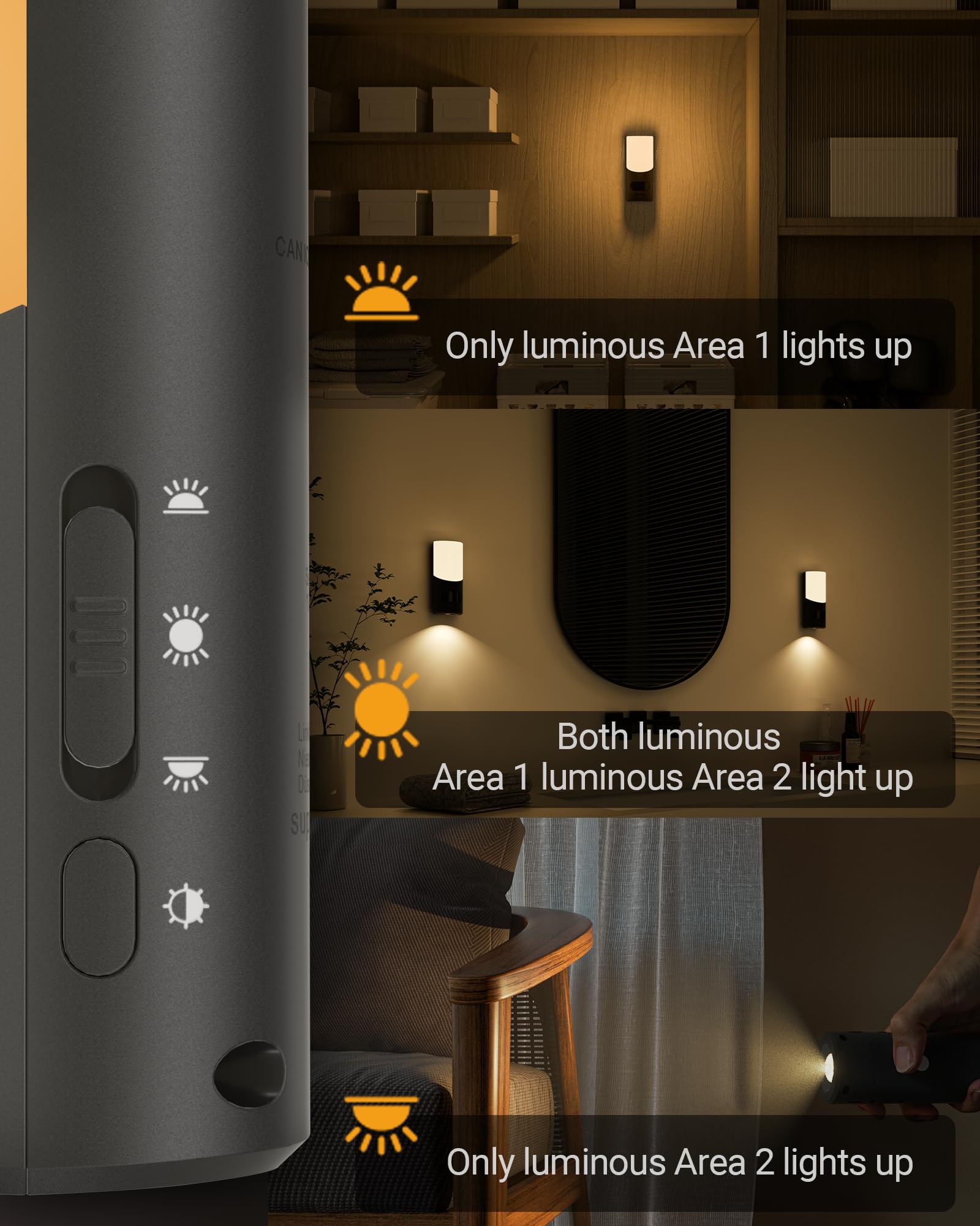 Lyridz Rechargeable Night Light with Motion Sensor, Stick-on 1-50LM Dimmable LED Nightlight for Bathroom, Bedroom, Stairs, Hallw