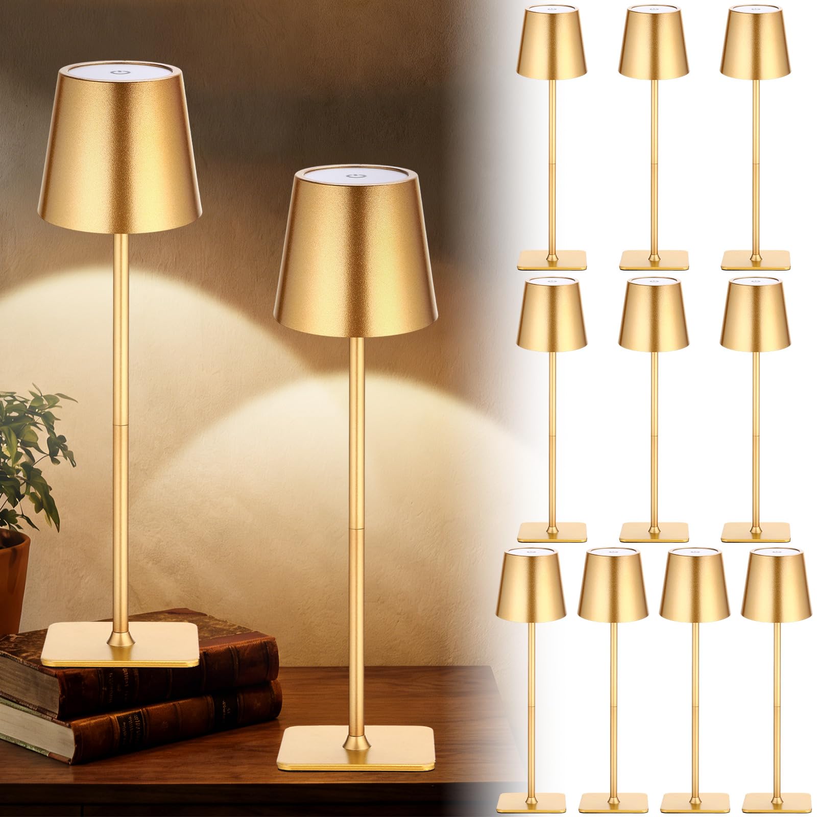Retisee 12 Pack Cordless Table Lamp Portable LED Rechargeable Desk Lamp 3000mah Battery Operated 3 Color Stepless Dimming Waterp