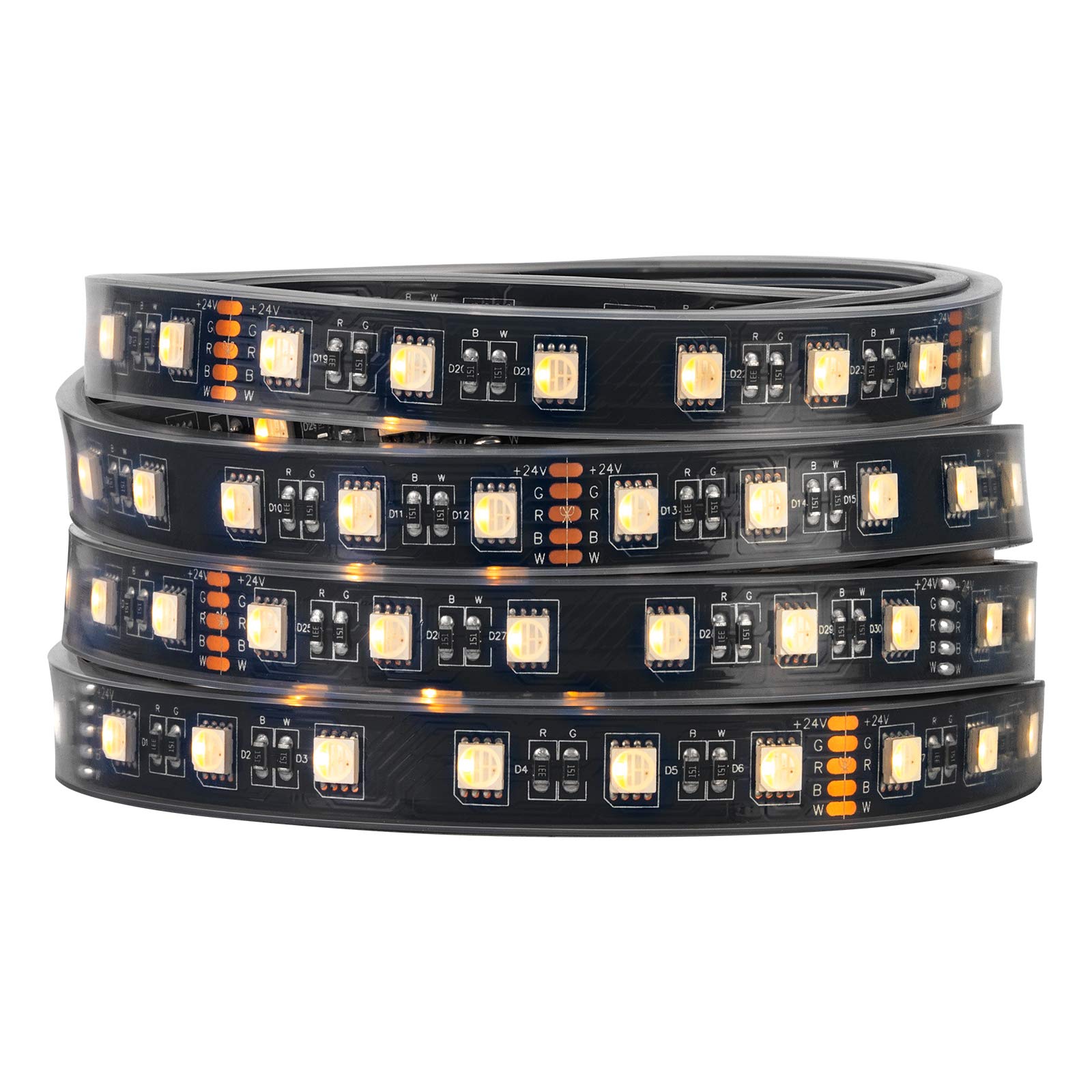 BTF-LIGHTING 5050 RGBW RGB+Warm White(2700K-3000K) 4 Colors in 1 LED Tape Light DC24V 5m 16.4ft 60LED/m Multi-Colored IP67 Black