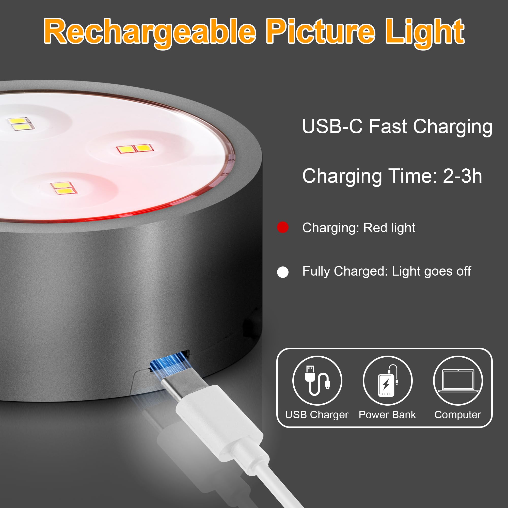 3Pack Picture Lights For Wall, Rgb Color Changing Led Art Display Light With Rechargeable Battery Operated, Magnetic Painting Li