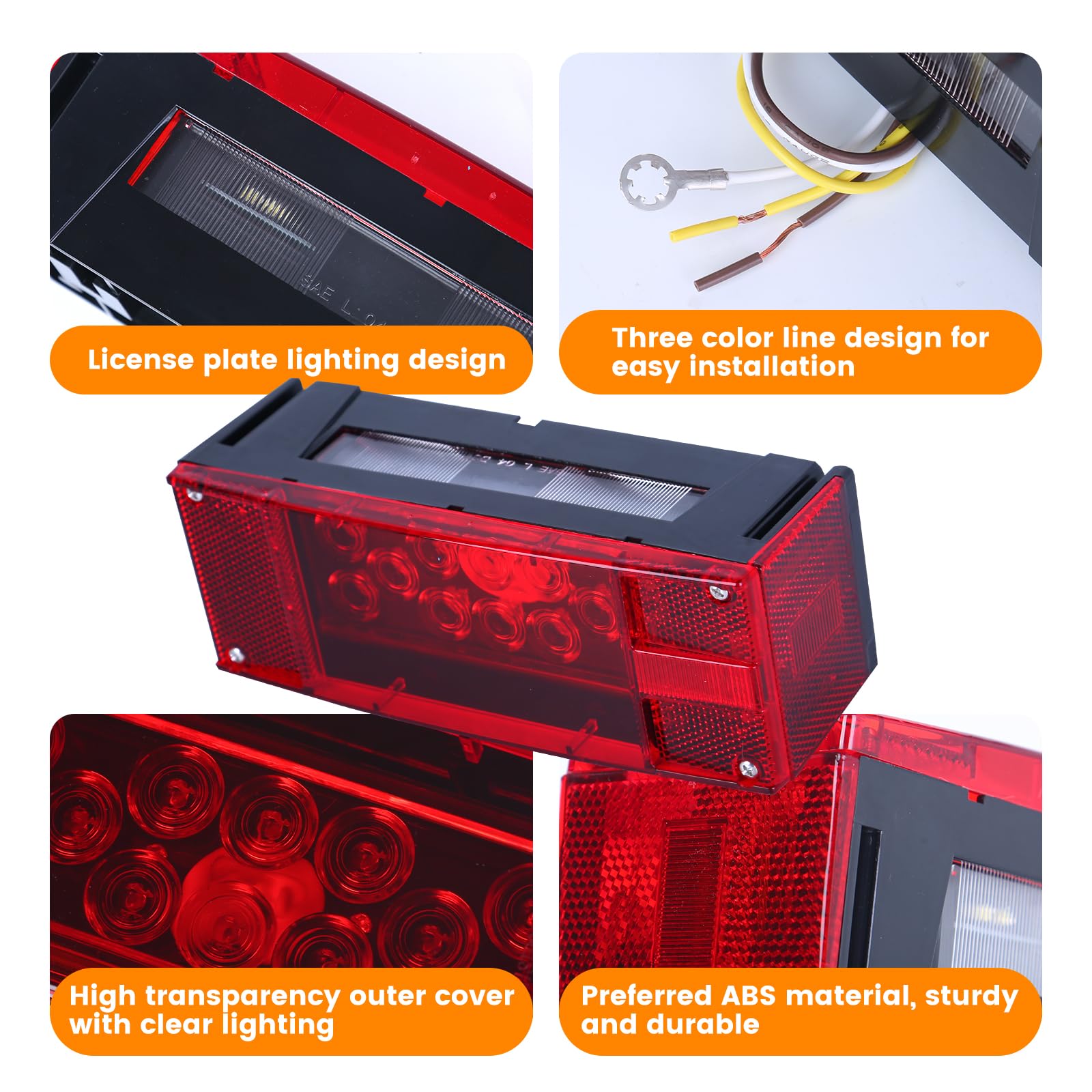 MAXXHAUL 70468 Trailer Light Kit - 12V LED Waterproof Submersible, Rectangular, Black, for Trailers, Boats, RVs, and Snowmobiles