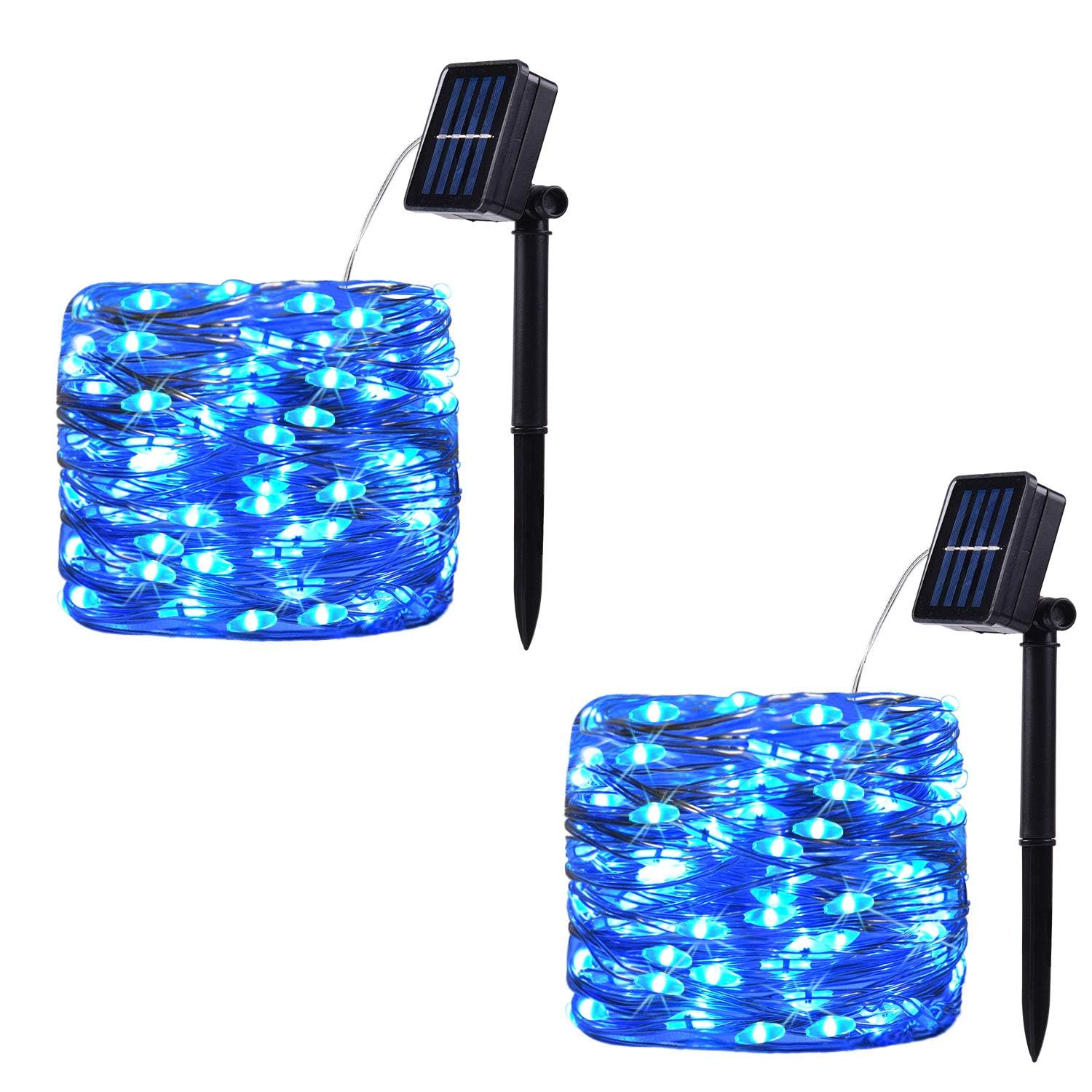 SPRKLINLIN 2 Pack 100 LED Solar Powered String Lights, Outdoor Waterproof Copper Wire 8 Modes Fairy Lights for Garden, Patio, Party, Christmas, Home (Multicolor)
