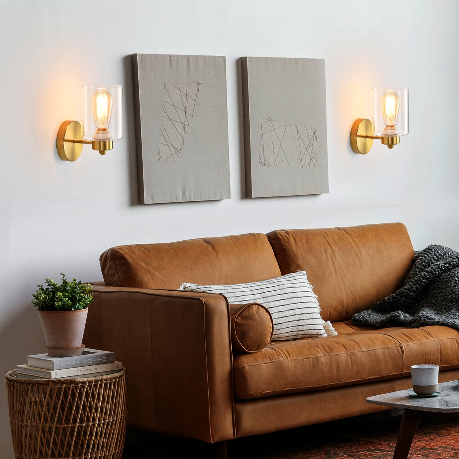 Kenmi Metal Sconces Wall Lighting With Clear Glass Shade, Bathroom Vanity Light Matte Black Wall Sconce, Modern Wall Light Fixtu