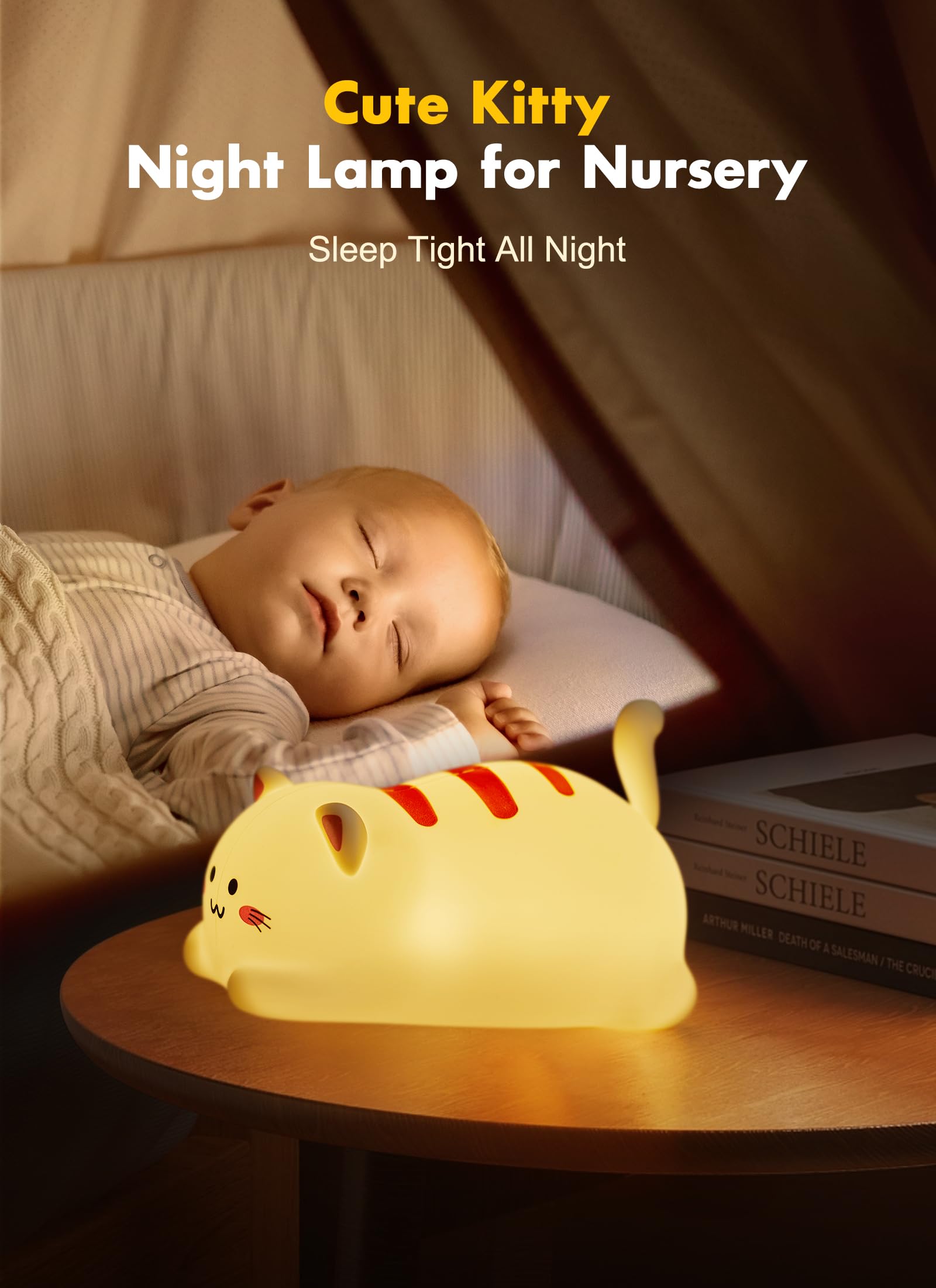 Minetom Cat Night Light For Kids, Cute Silicone Night Light With 2 Levels Brightness, Kawaii Rechargeable Lamp For Bedroom, Girls And Boys, Toddler, Nursery, Baby Gifts, 15/30/60 Mins Timing