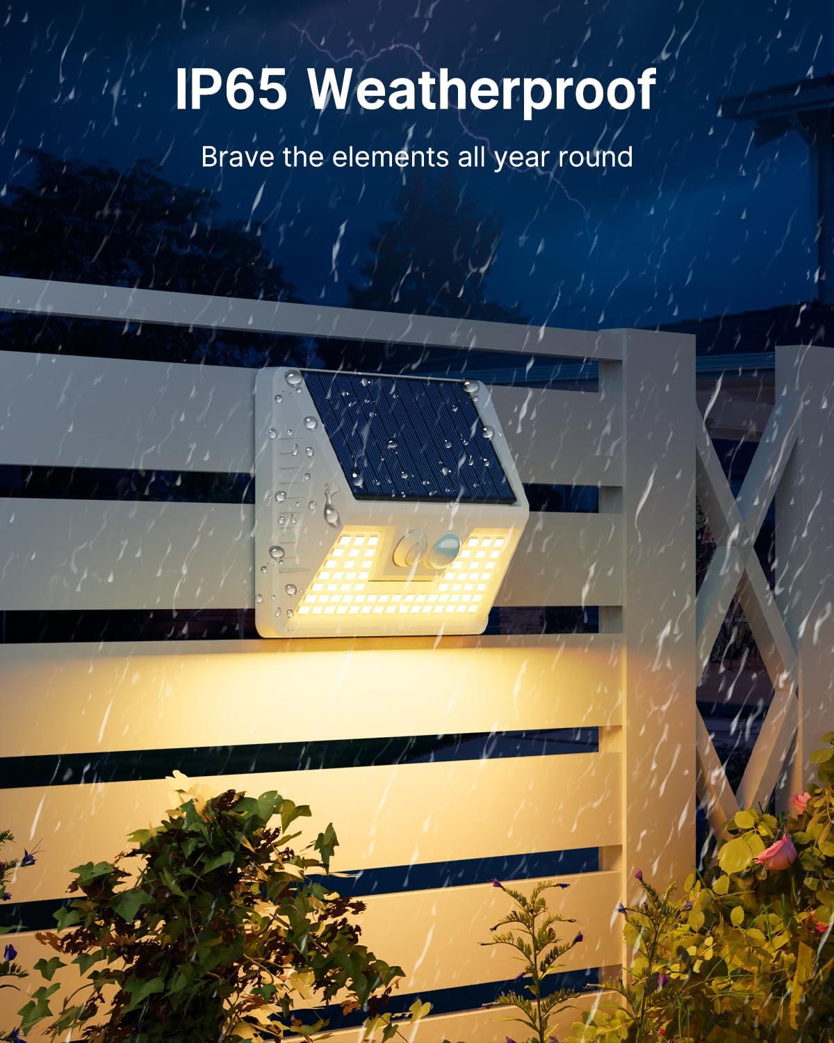 vighep Solar Fence Lights 4 Pack, Waterproof Motion Sensor Outdoor LED Deck Lights, Warm White, Model YHM03A, Plastic