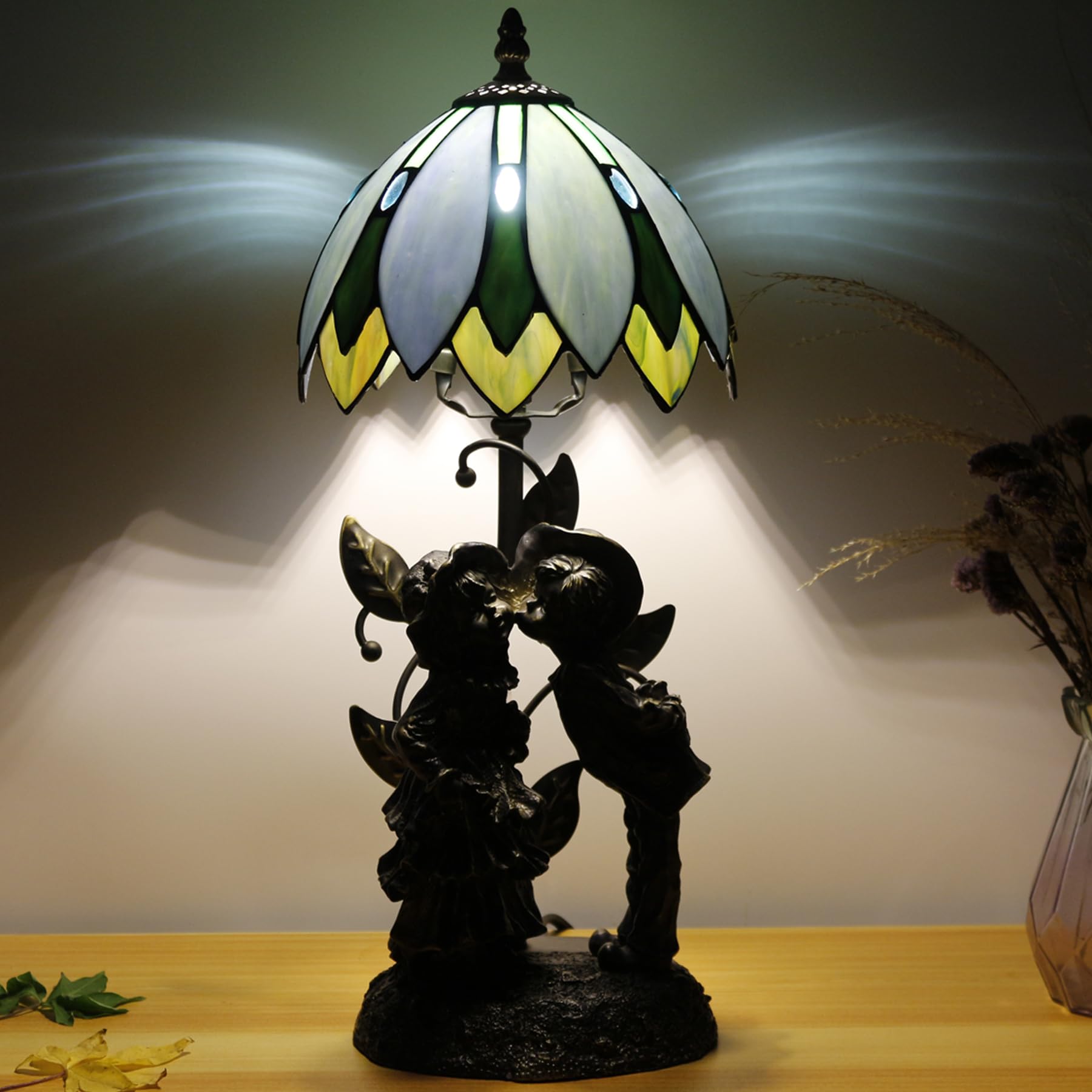 TCODTPOL Tiffany Table Lamp Base Replacement Only Fit for Stained Glass Table Lamp Shade, Resin Finished in Bronze with Harp and