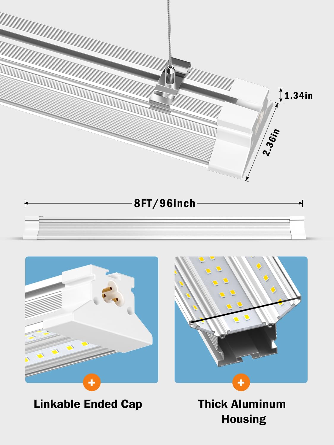 Elekico Led Shop Lights 8Ft, New Upgrade Hanging/Surface Mount 5000K 20000Lm 120W 8' Led Shop Lights, Super Bright Linkable 8Ft