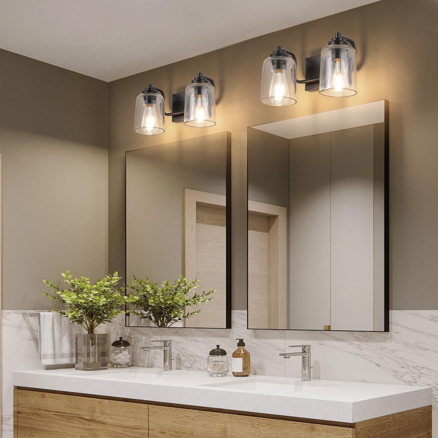 Solfart Matt Black 2 Lights Wall Sconces Bathroom Light Fixtures Wall Light Fixtures Lighting Fixtures Over Mirror 13.8 Inch Wal