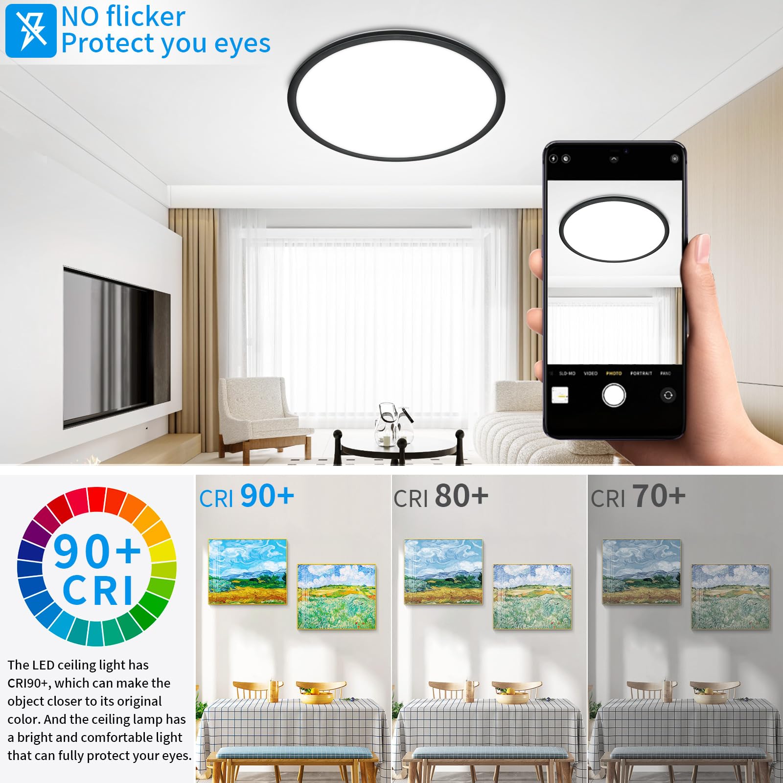 Hovenla 24 Inch Large Led Flush Mount Ceiling Light Fixtures - 56W Dimmable Kitchen Ceiling Light With Remote, 5600Lm, 3000K/450