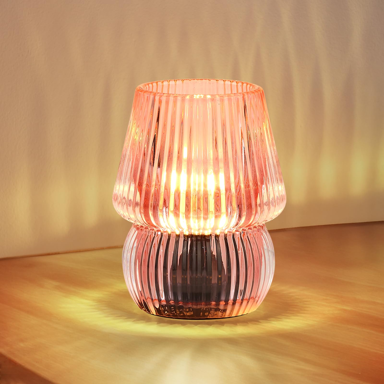 SisiHokai Battery Operated Lamp with Timer  Small Cute Cordless Glass Table Lamp for Home Decor  Kitchen  Bathroom  Birthday Gift for Women  Mushroom  Pink