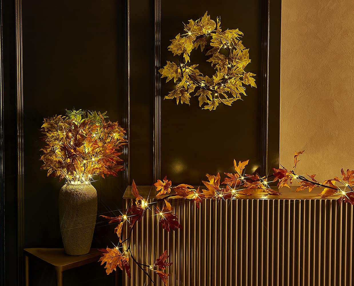 Hairui Lighted Maple Leaf Garland - 6Ft, 24 Warm White Leds, Battery Operated, Orange Maple - Perfect For Thanksgiving And Christmas Decor
