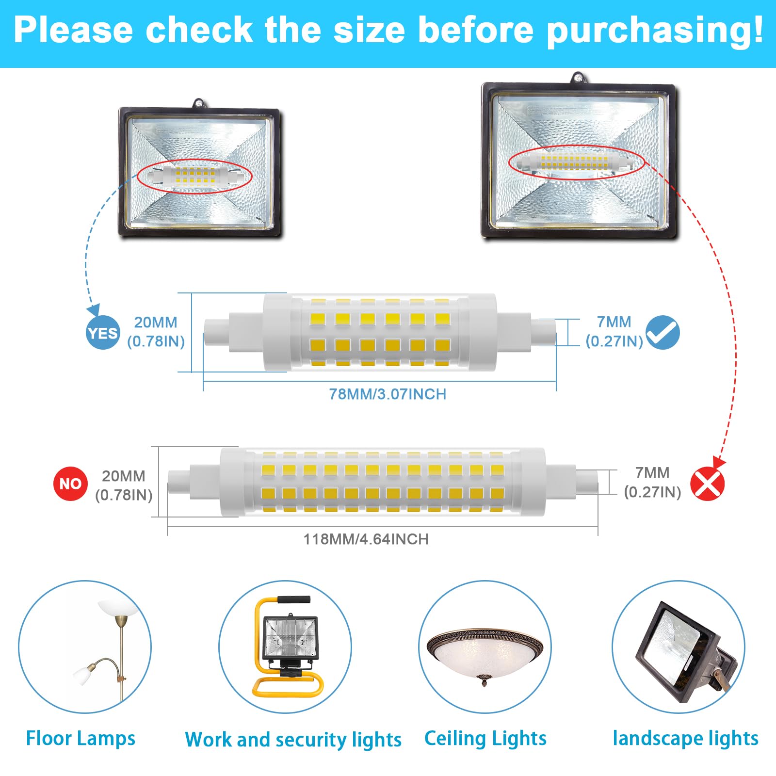 Taiyaloo R7S Led Bulb 78Mm 100W T3 Halogen Bulb Equivalent Dimmable J Type Linear Double Ended Floodlight Bulbs For Work Security Landscape Lights Floor Lamps 120V 9W Natural White 4000K 2 Pack