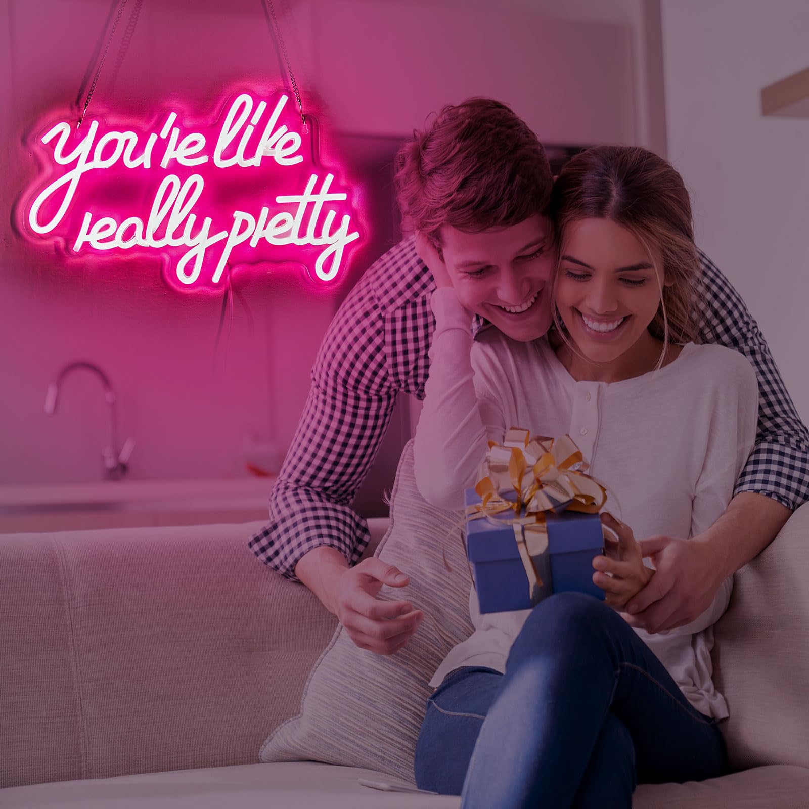 Gevbay Neon Light Sign for Wall Decor, Dimmable USB Powered, Pink Acrylic, 15.75 x 9.84 inches, Model GC-2401018