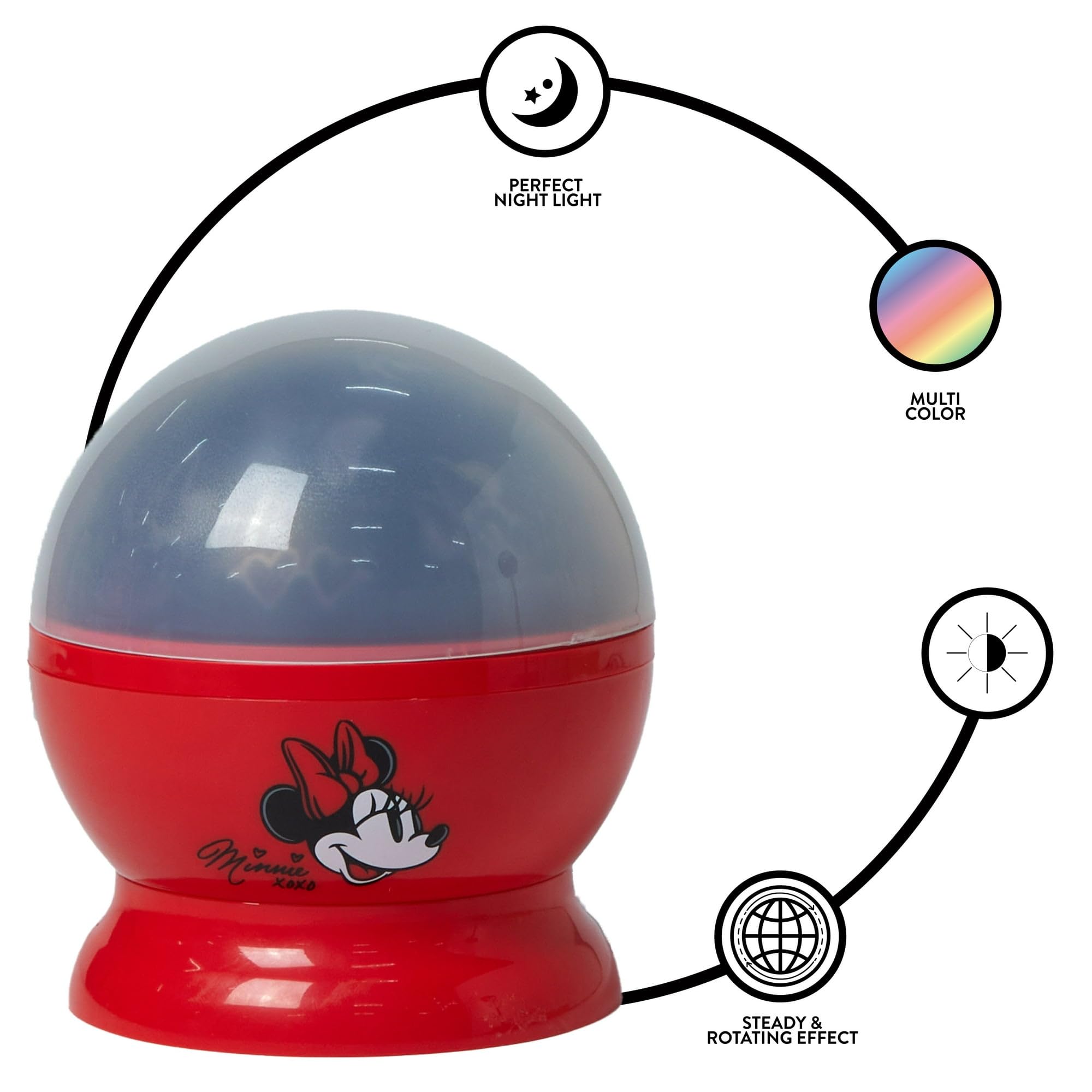 Idea Nuova Minnie Mouse Rotating LED Projector Lamp, Battery/USB Operated, Red, Model WK322101
